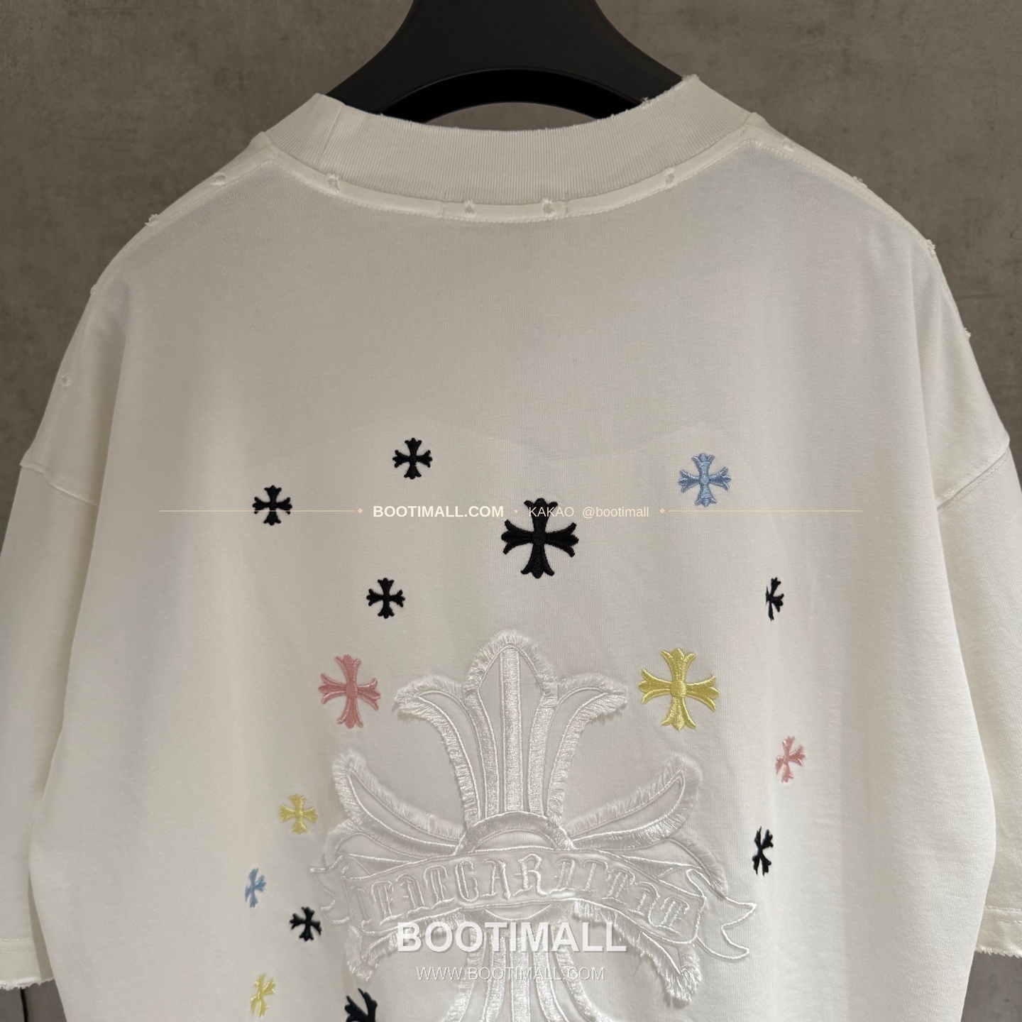 크롬하츠 2026SS 헤비코튼 자수 디스트로이드 루즈핏 블랙 반팔 티셔츠 Chrome Hearts 2026 SS Heavy Cotton Embroidered Distressed Loose Fit Black T-Shirt K192 4