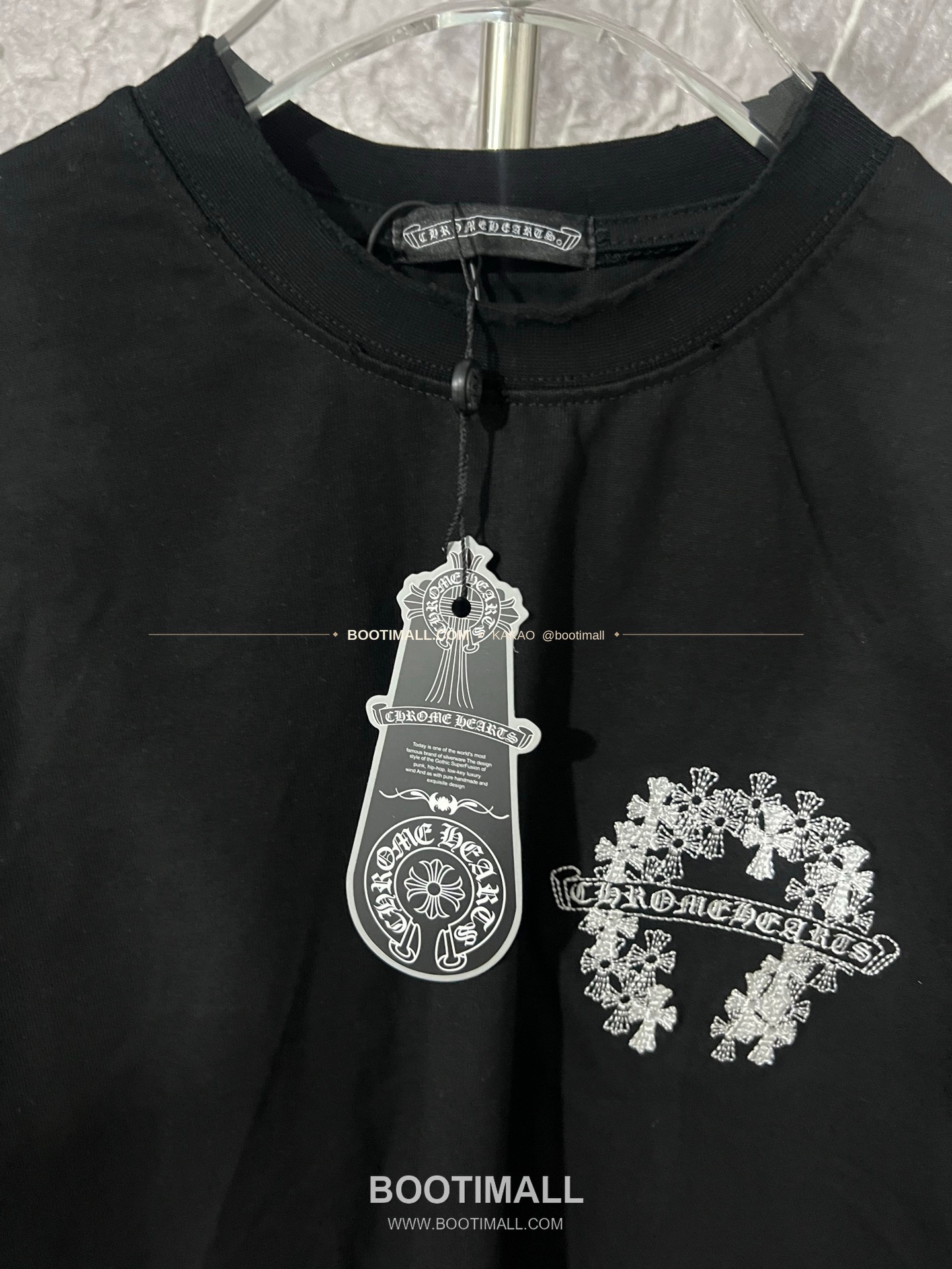 크롬하츠 헤비코튼 자수 디스트로이드 루즈핏 블랙 반팔 티셔츠 Chrome Hearts Heavy Cotton Embroidered Distressed Loose Fit Black T-Shirt CH006 4