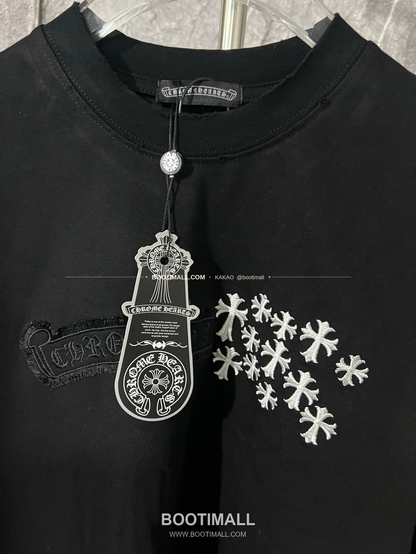 크롬하츠 헤비코튼 자수 디스트로이드 루즈핏 블랙 반팔 티셔츠 Chrome Hearts Heavy Cotton Embroidered Distressed Loose Fit Black T-Shirt CH005 2
