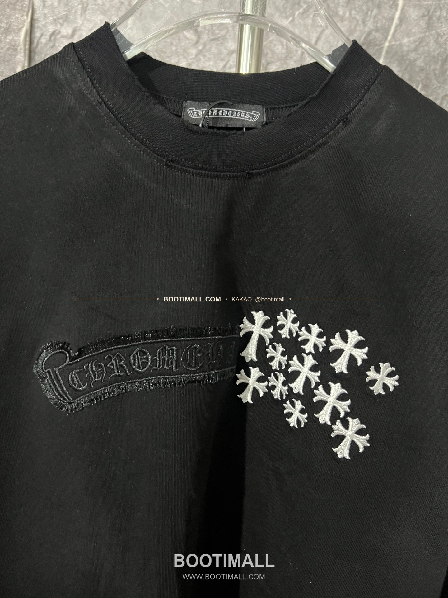 크롬하츠 헤비코튼 자수 디스트로이드 루즈핏 블랙 반팔 티셔츠 Chrome Hearts Heavy Cotton Embroidered Distressed Loose Fit Black T-Shirt CH005 7