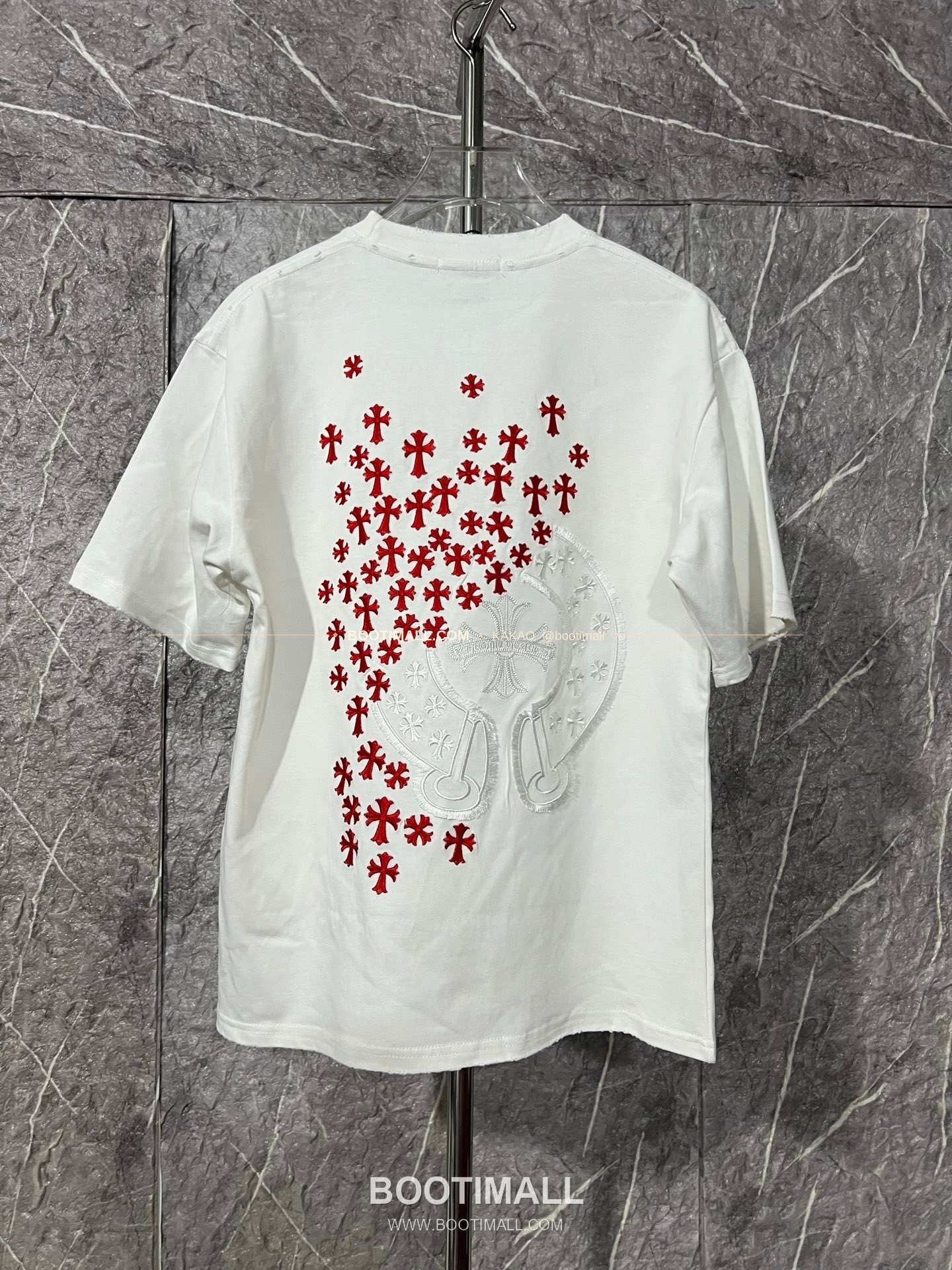 크롬하츠 헤비코튼 자수 디스트로이드 루즈핏 블랙 반팔 티셔츠 Chrome Hearts Heavy Cotton Embroidered Distressed Loose Fit Black T-Shirt CH005 6