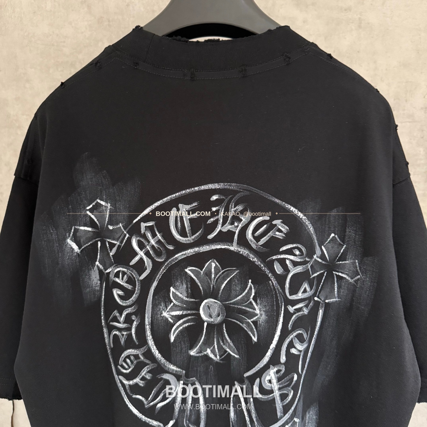 크롬하츠 2026SS 헤비코튼 핸드페인팅 디스트로이드 루즈핏 블랙 반팔 티셔츠 Chrome Hearts 2026 SS Heavy Cotton Hand Painted Distressed Loose Fit Black T-Shirt K600 6