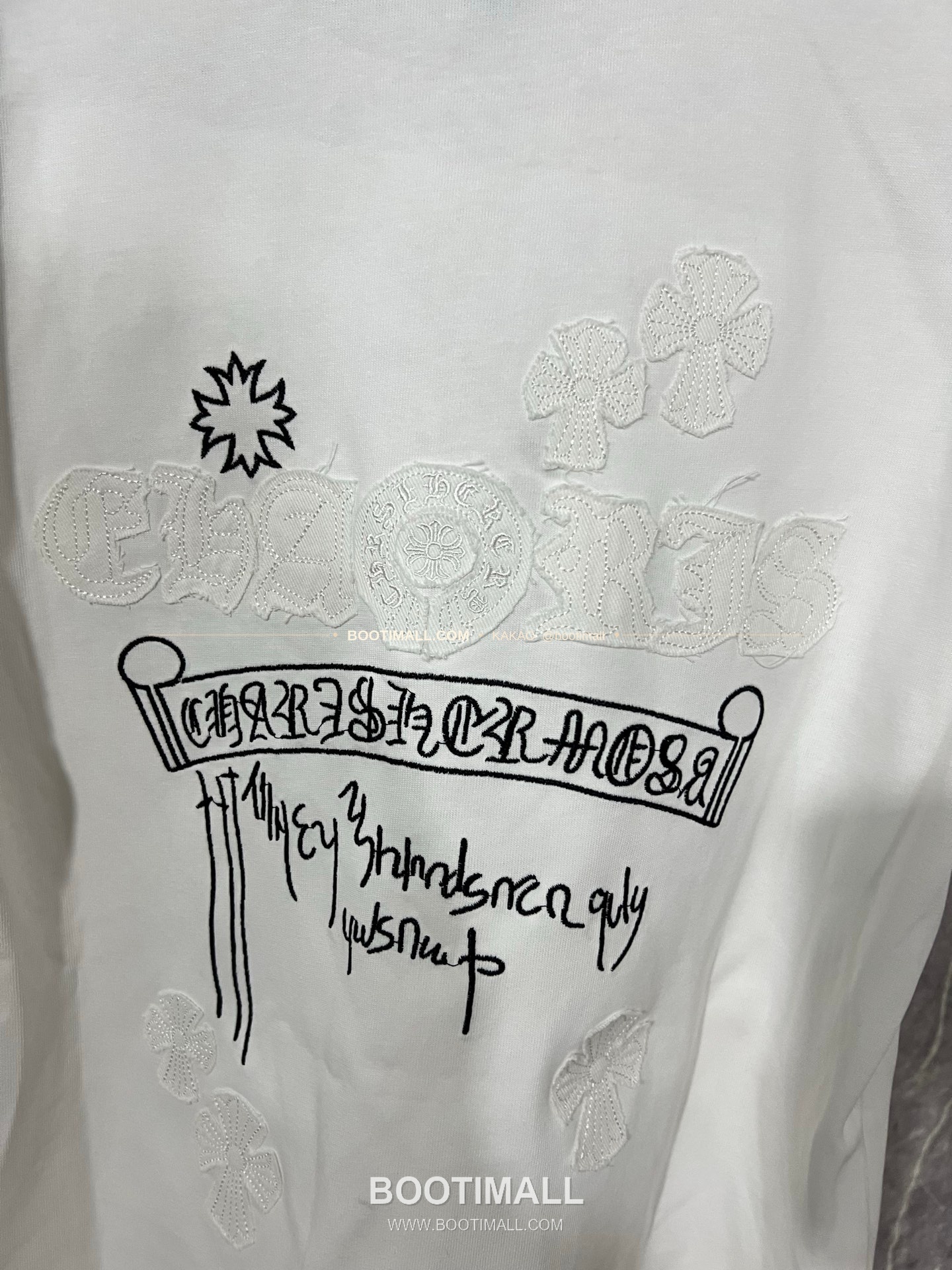 크롬하츠 헤비코튼 자수 디스트로이드 루즈핏 블랙 반팔 티셔츠 Chrome Hearts Heavy Cotton Embroidered Distressed Loose Fit Black T-Shirt CH001 7