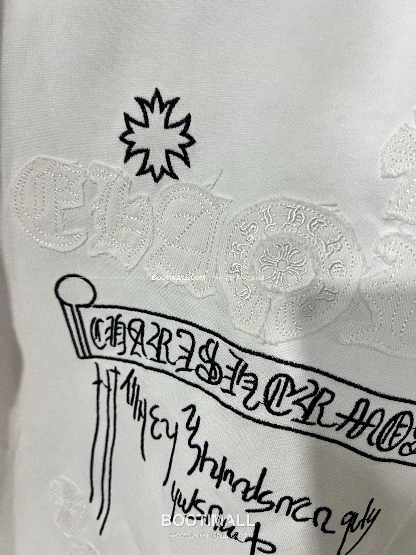 크롬하츠 헤비코튼 자수 디스트로이드 루즈핏 블랙 반팔 티셔츠 Chrome Hearts Heavy Cotton Embroidered Distressed Loose Fit Black T-Shirt CH001 8