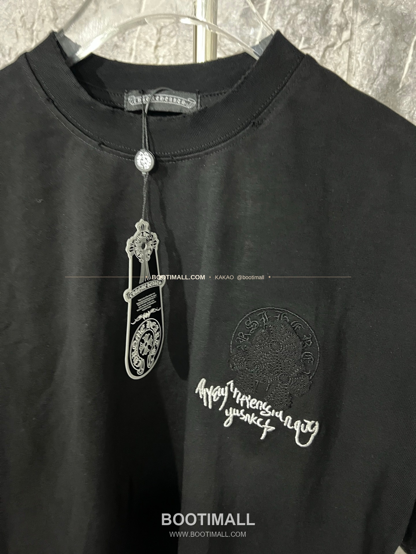 크롬하츠 헤비코튼 자수 디스트로이드 루즈핏 블랙 반팔 티셔츠 Chrome Hearts Heavy Cotton Embroidered Distressed Loose Fit Black T-Shirt CH001 5