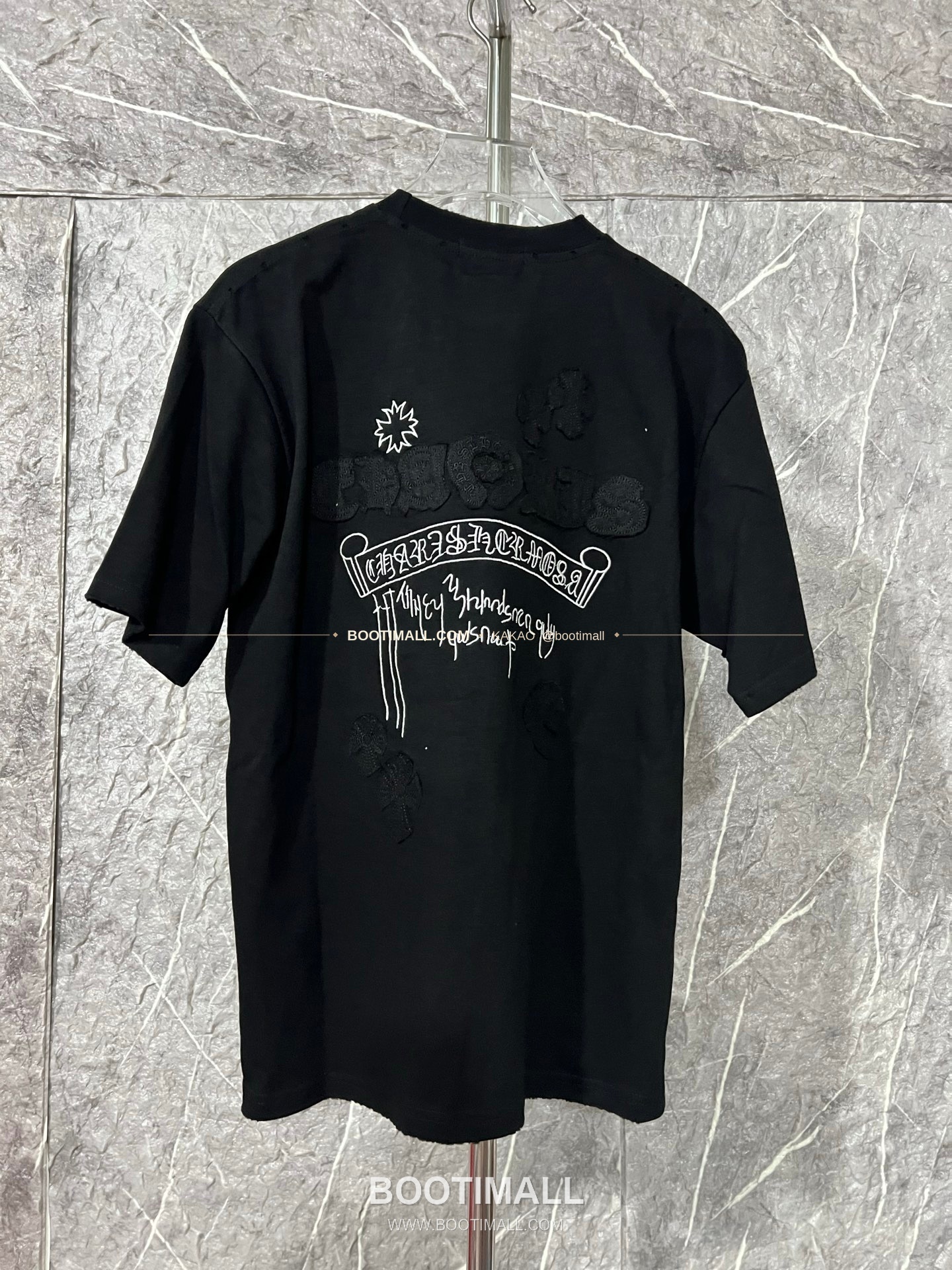 크롬하츠 헤비코튼 자수 디스트로이드 루즈핏 블랙 반팔 티셔츠 Chrome Hearts Heavy Cotton Embroidered Distressed Loose Fit Black T-Shirt CH001 6