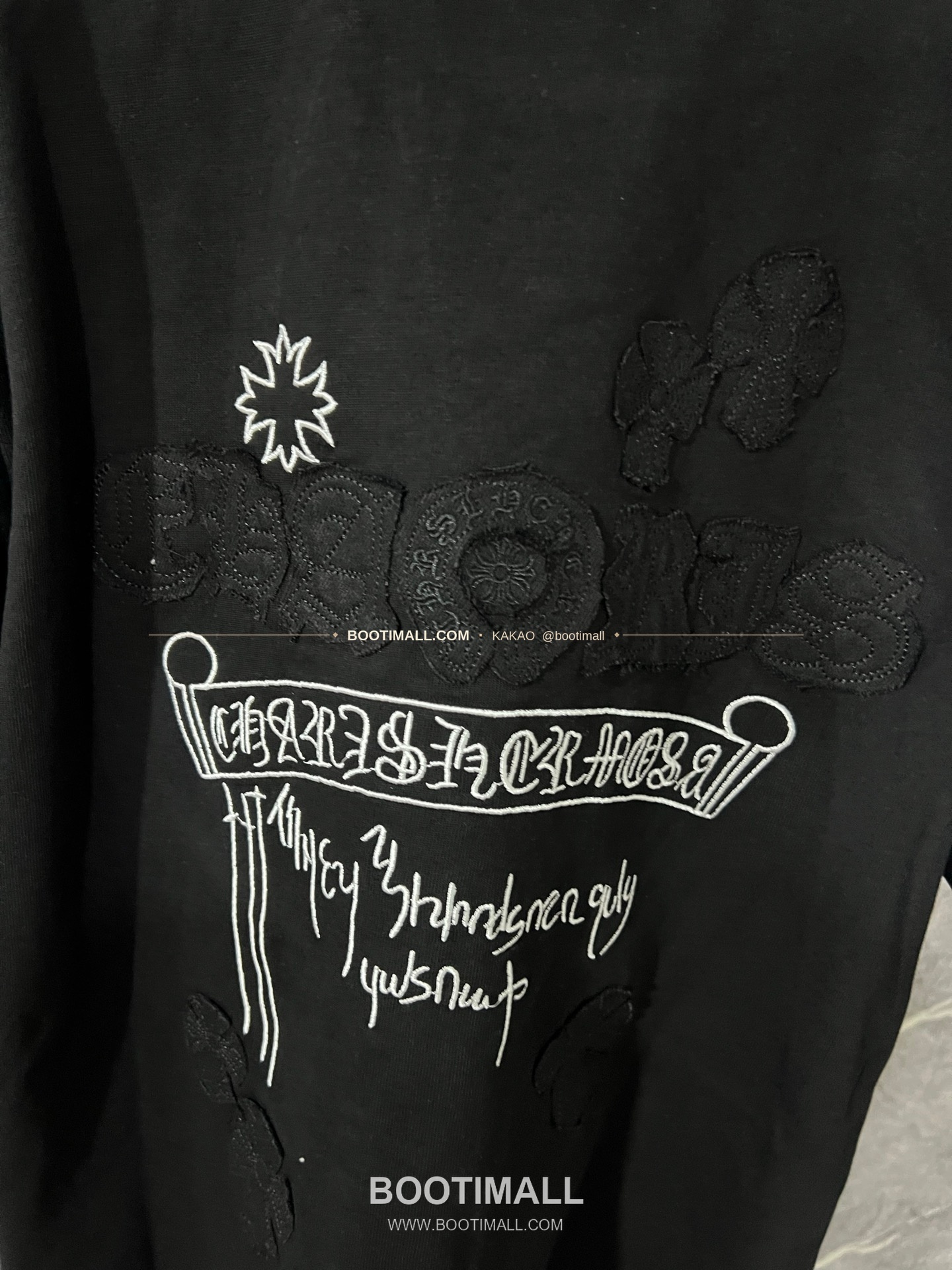 크롬하츠 헤비코튼 자수 디스트로이드 루즈핏 블랙 반팔 티셔츠 Chrome Hearts Heavy Cotton Embroidered Distressed Loose Fit Black T-Shirt CH001 8