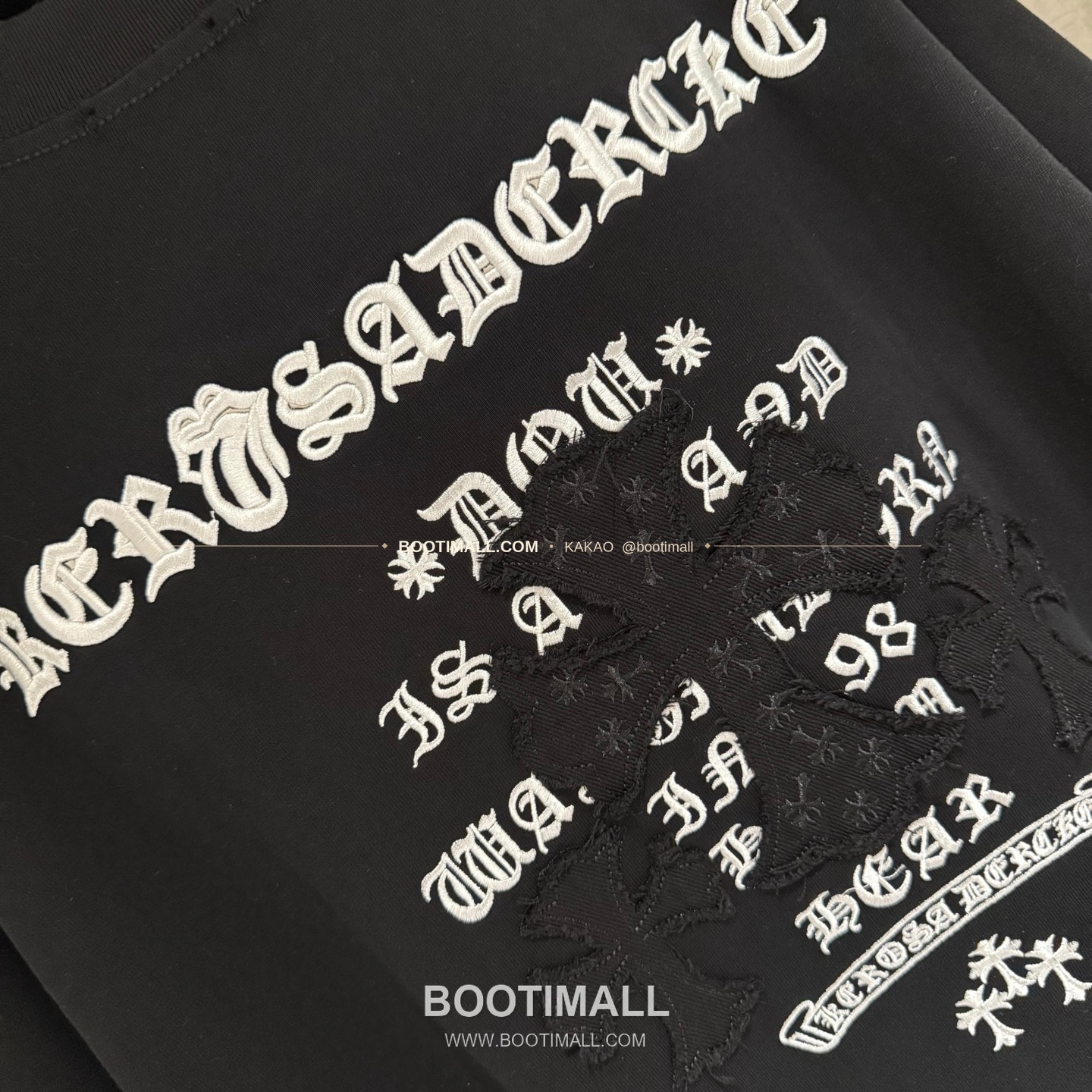 크롬하츠 2026SS 헤비코튼 자수 디스트로이드 루즈핏 블랙 반팔 티셔츠 Chrome Hearts 2026 SS Heavy Cotton Embroidered Distressed Loose Fit Black T-Shirt K233 7