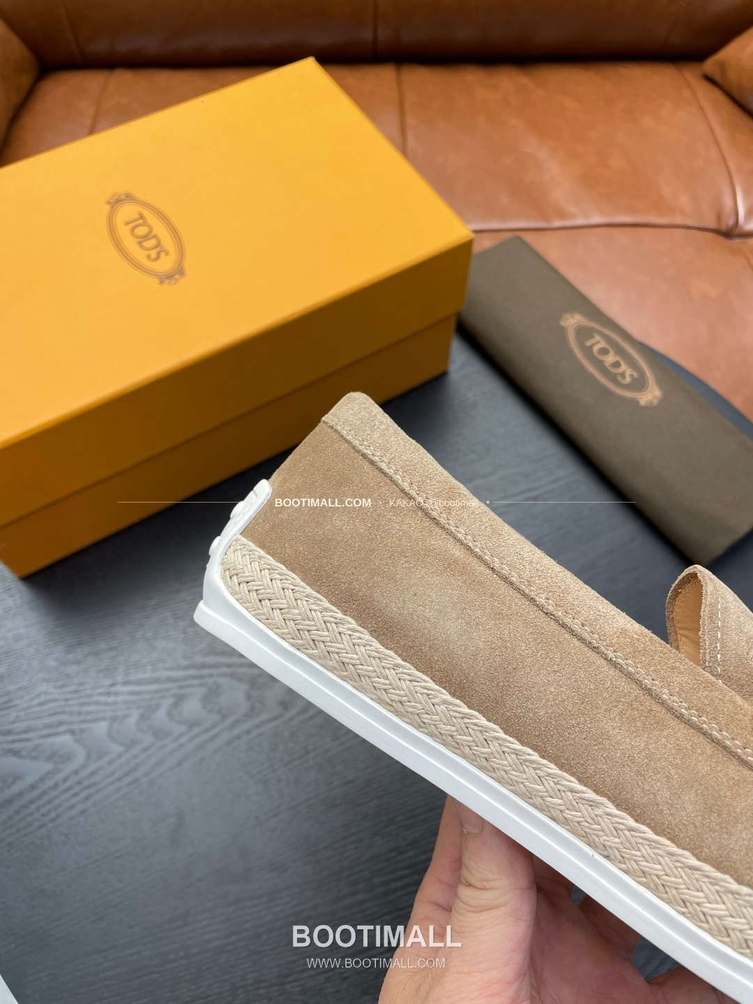 토즈 2026SS 스웨이드 로고 프린트 라피아 트림 브라운 로퍼 Tod's 2026 SS Suede Logo Print Raffia Trim Brown Loafers 7