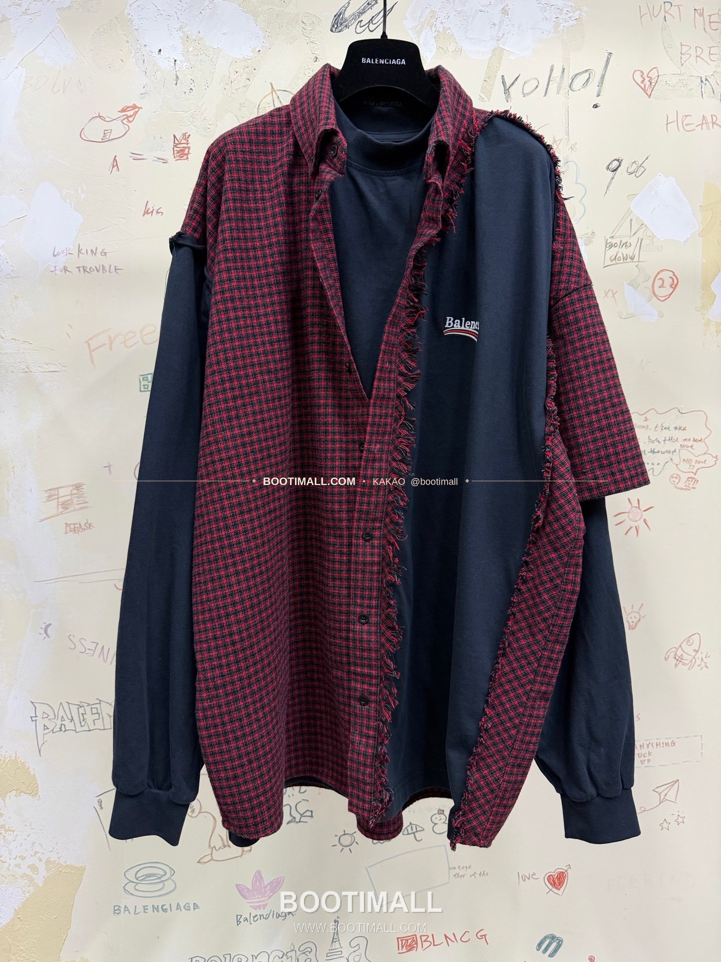 발렌시아가 2025FW 체크패치워크 레이어드 루즈핏 울셔츠 Balenciaga 2025 FW Check Patchwork Layered Loose Fit Wool Shirt 5
