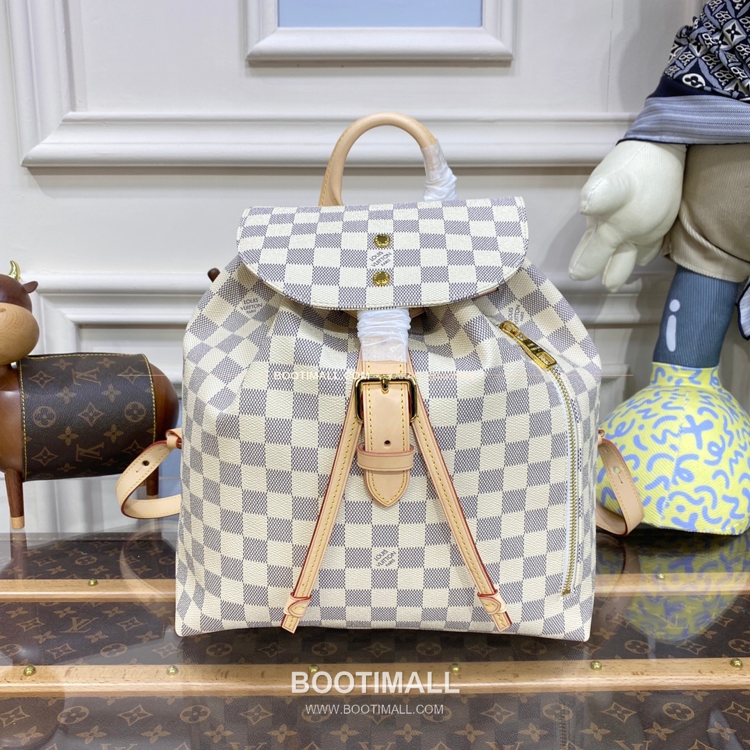 루이비통 다미에 아주르 캔버스 스페로네 드로스트링 백팩 화이트 Louis Vuitton Damier Azur Canvas Sperone Drawstring Backpack White N41578 31cm 1