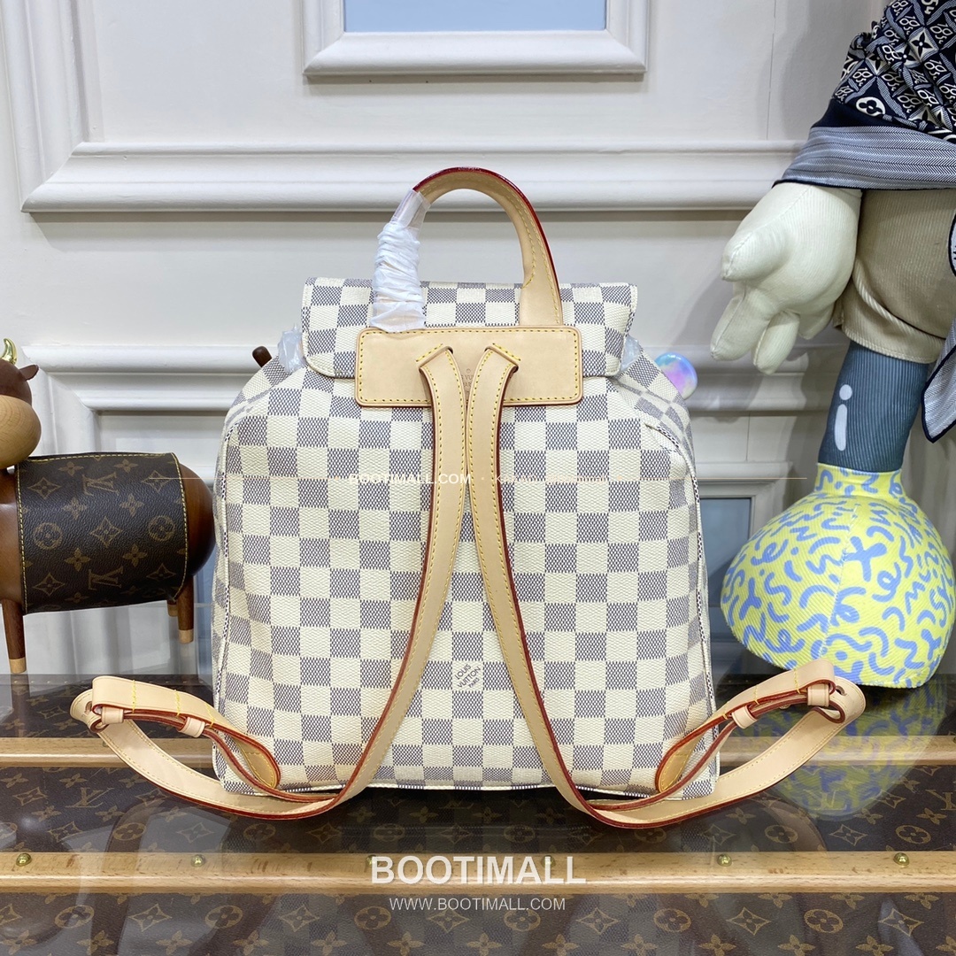 루이비통 다미에 아주르 캔버스 스페로네 드로스트링 백팩 화이트 Louis Vuitton Damier Azur Canvas Sperone Drawstring Backpack White N41578 31cm 2
