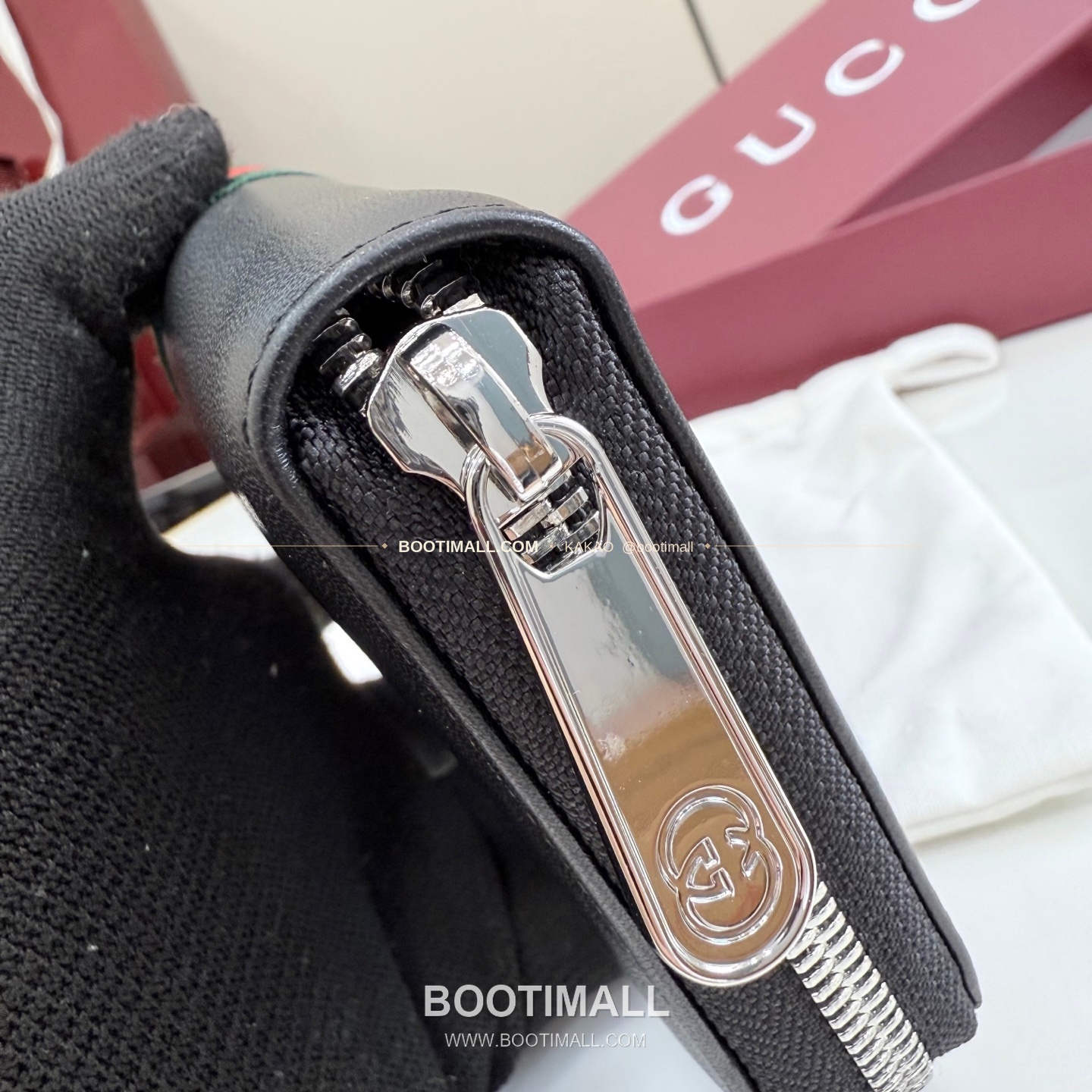 구찌 소프트 레더 웹 스트랩 지퍼 장지갑 블랙 Gucci Soft Leather Web Strap Zip Long Wallet Black 867284 19cm 7