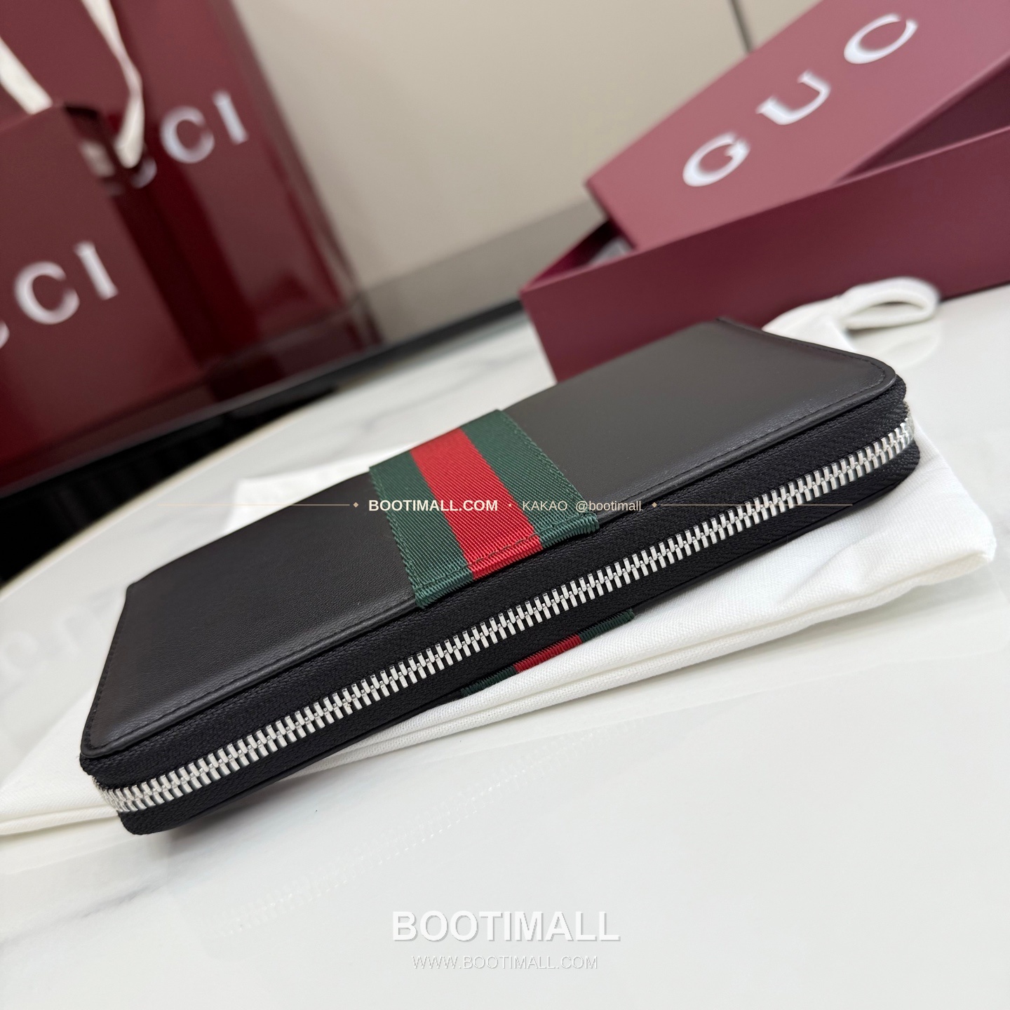 구찌 소프트 레더 웹 스트랩 지퍼 장지갑 블랙 Gucci Soft Leather Web Strap Zip Long Wallet Black 867284 19cm 8