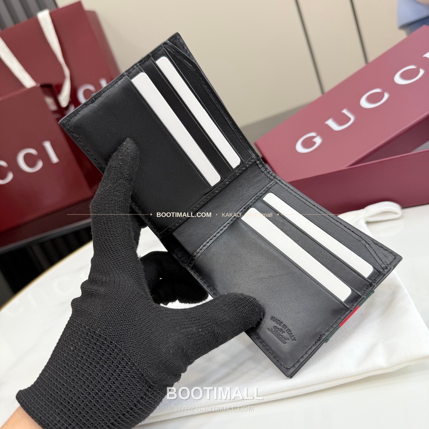 구찌 소프트 레더 웹 스트랩 반지갑 블랙 Gucci Soft Leather Web Strap Bi-Fold Wallet Black 867269 11cm 7