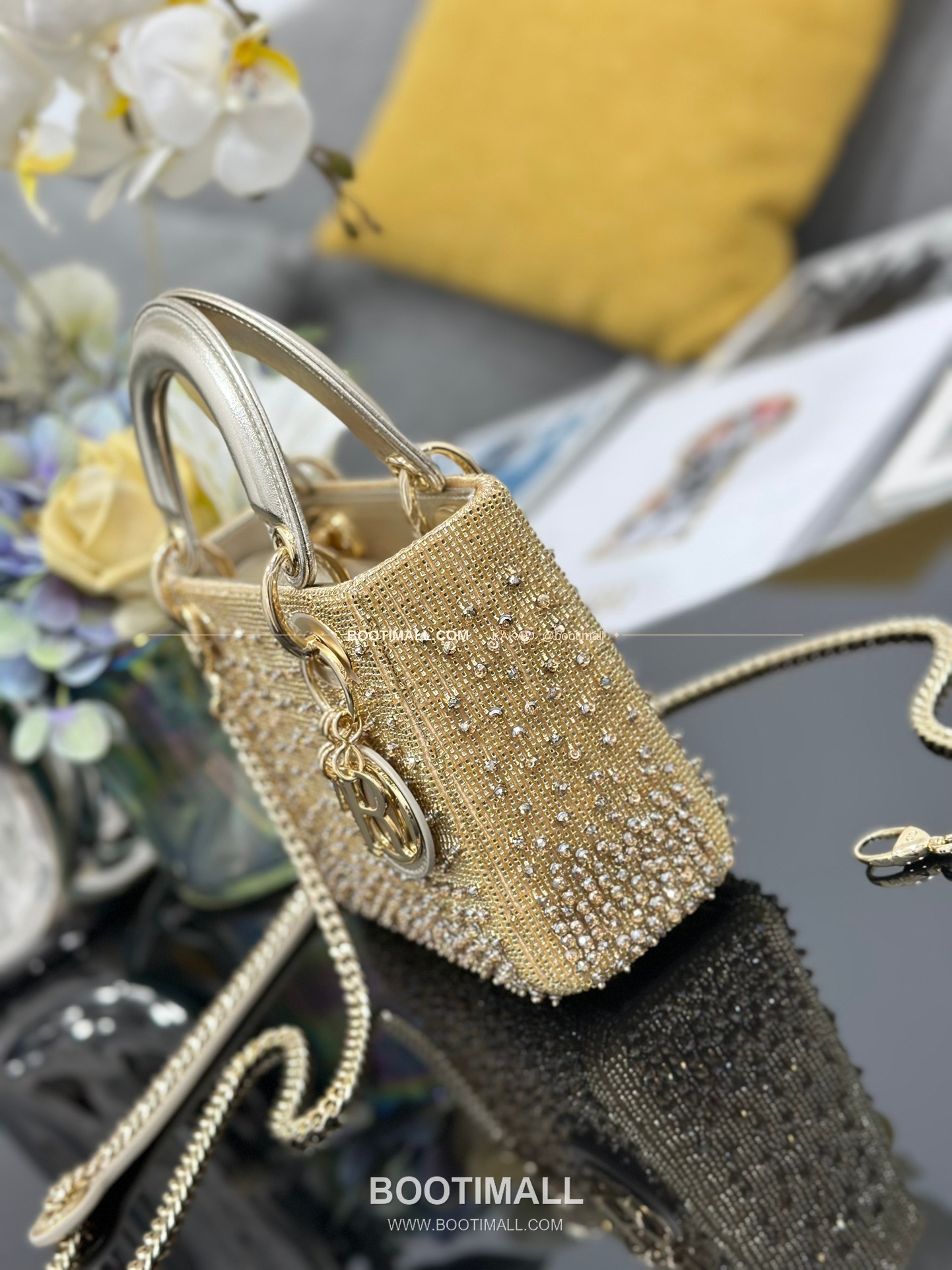 디올 레이디 디올 비즈 자수 골드 미니백 Dior Lady Dior Beaded Embroidery Gold Mini Bag M0505 17cm 3