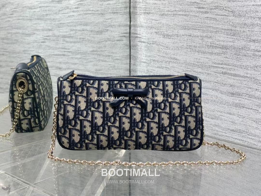 디올 오블리크 캔버스 레더 리본 체인 숄더백 Dior Oblique Canvas Leather Bow Chain Shoulder Bag 22cm 1
