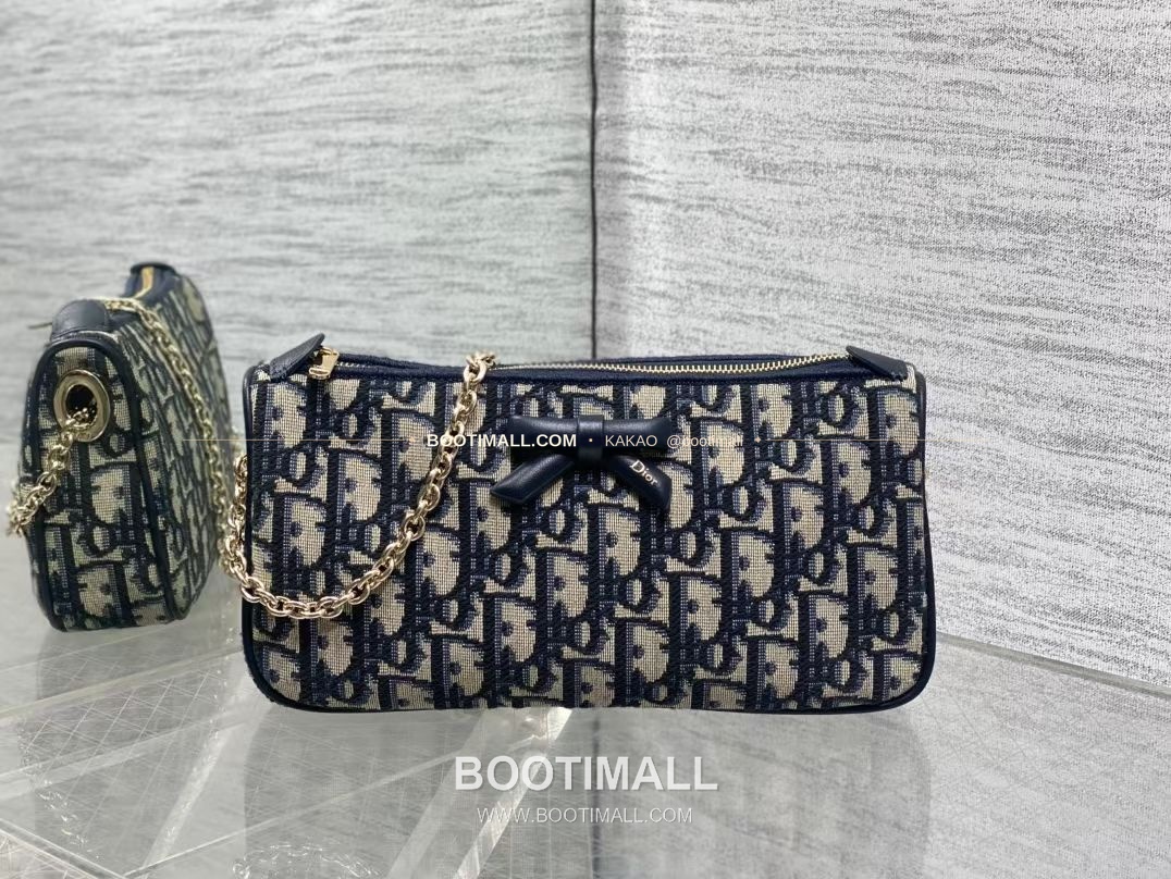 디올 오블리크 캔버스 레더 리본 체인 숄더백 Dior Oblique Canvas Leather Bow Chain Shoulder Bag 22cm 2