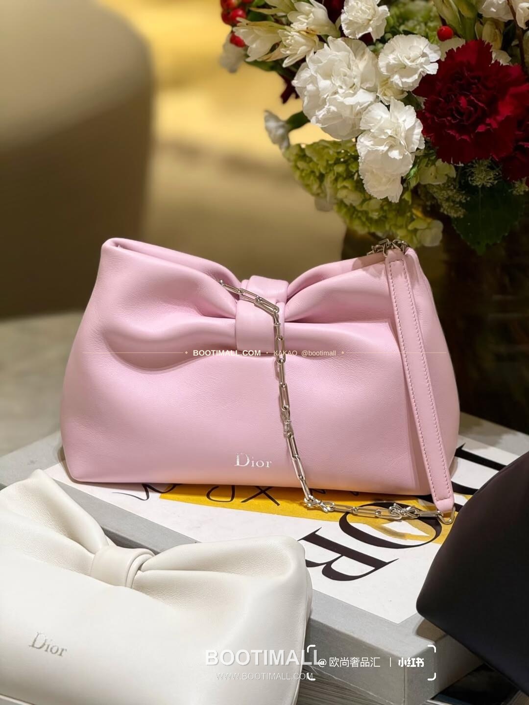 디올 램스킨 레더 리본 체인 숄더백 핑크 Dior Lambskin Leather Bow Chain Shoulder Bag 2831 27cm 1