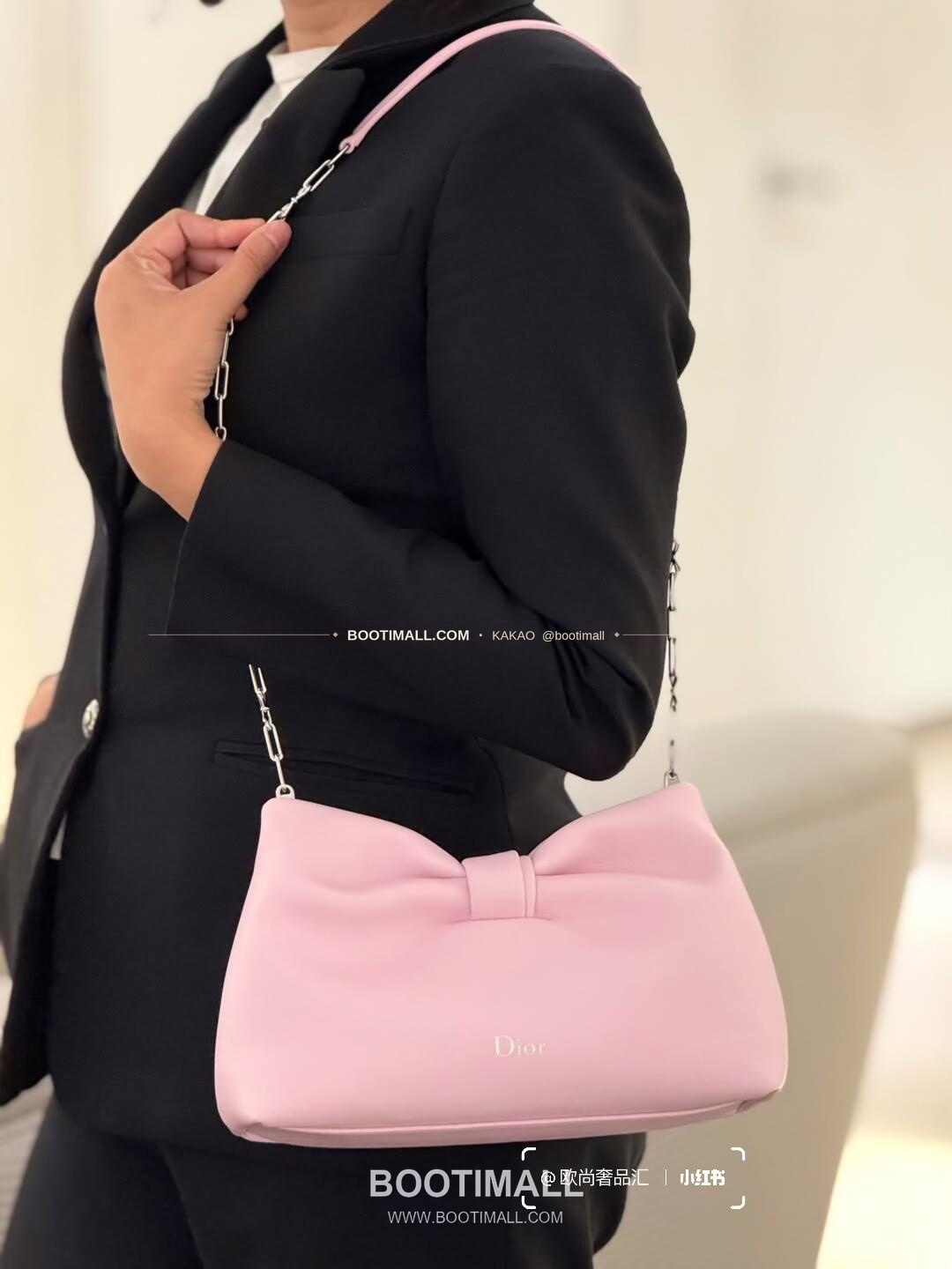 디올 램스킨 레더 리본 체인 숄더백 핑크 Dior Lambskin Leather Bow Chain Shoulder Bag 2831 27cm 3
