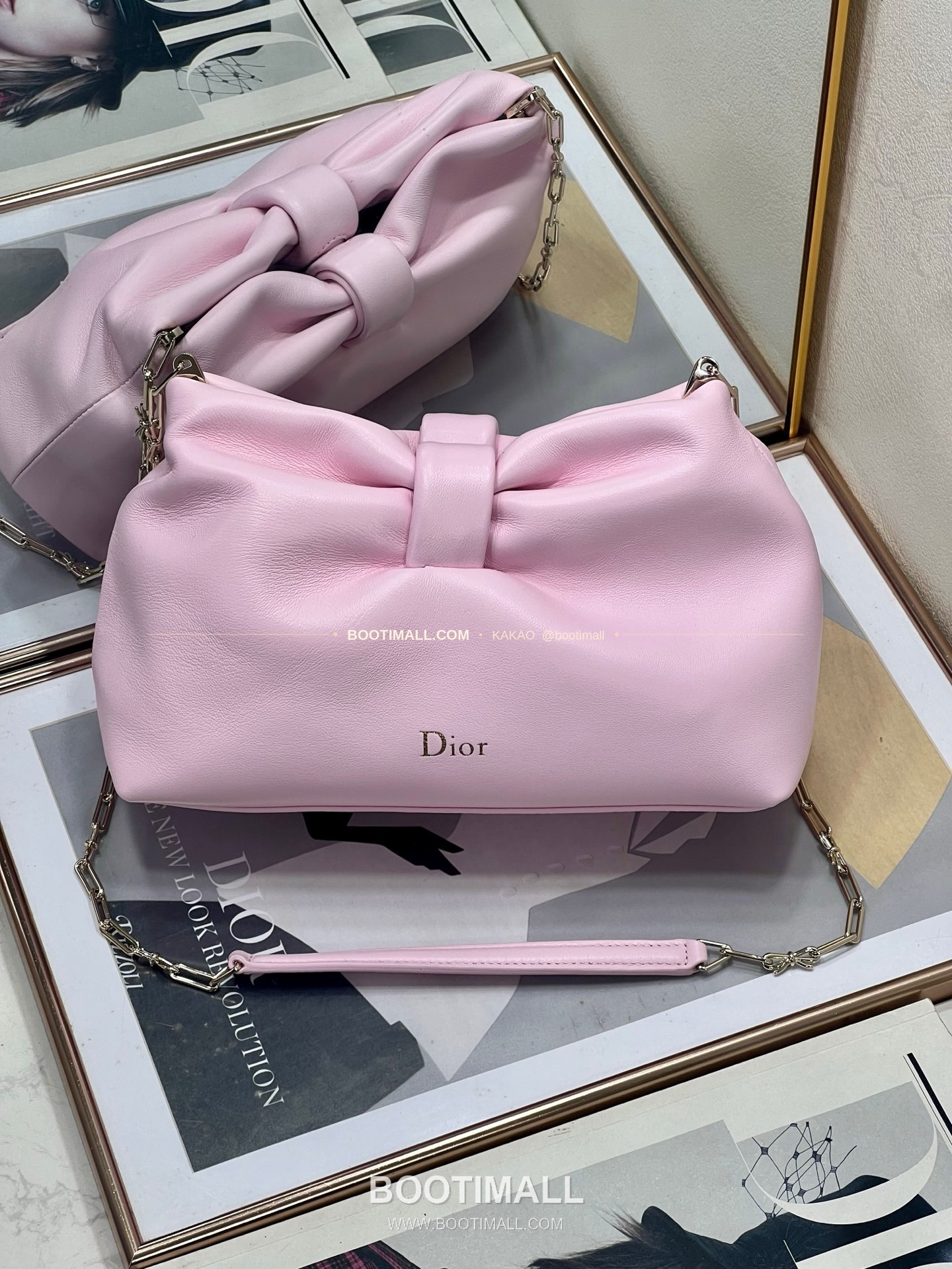 디올 램스킨 레더 리본 체인 숄더백 핑크 Dior Lambskin Leather Bow Chain Shoulder Bag 2831 27cm 4