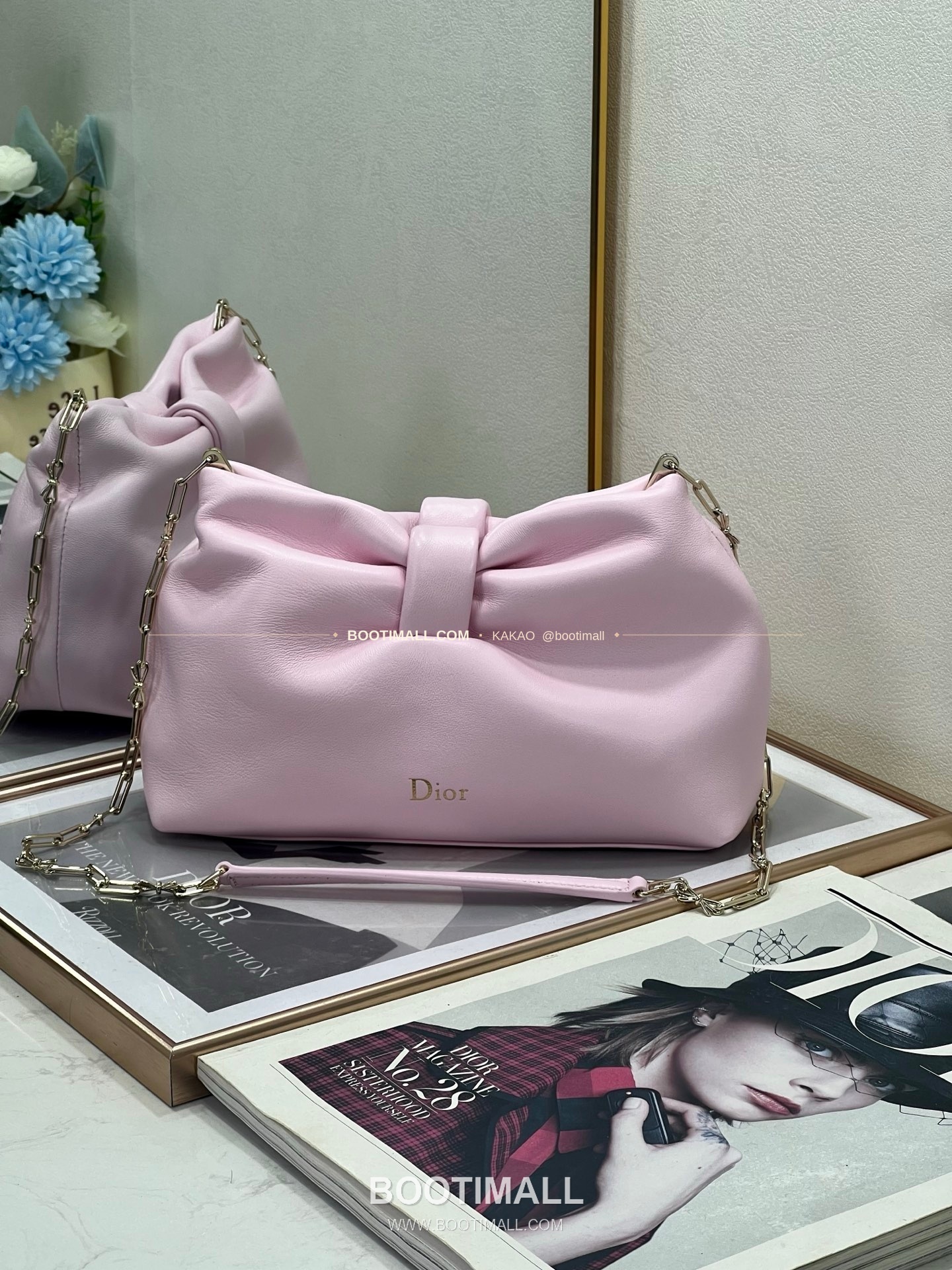 디올 램스킨 레더 리본 체인 숄더백 핑크 Dior Lambskin Leather Bow Chain Shoulder Bag 2831 27cm 5