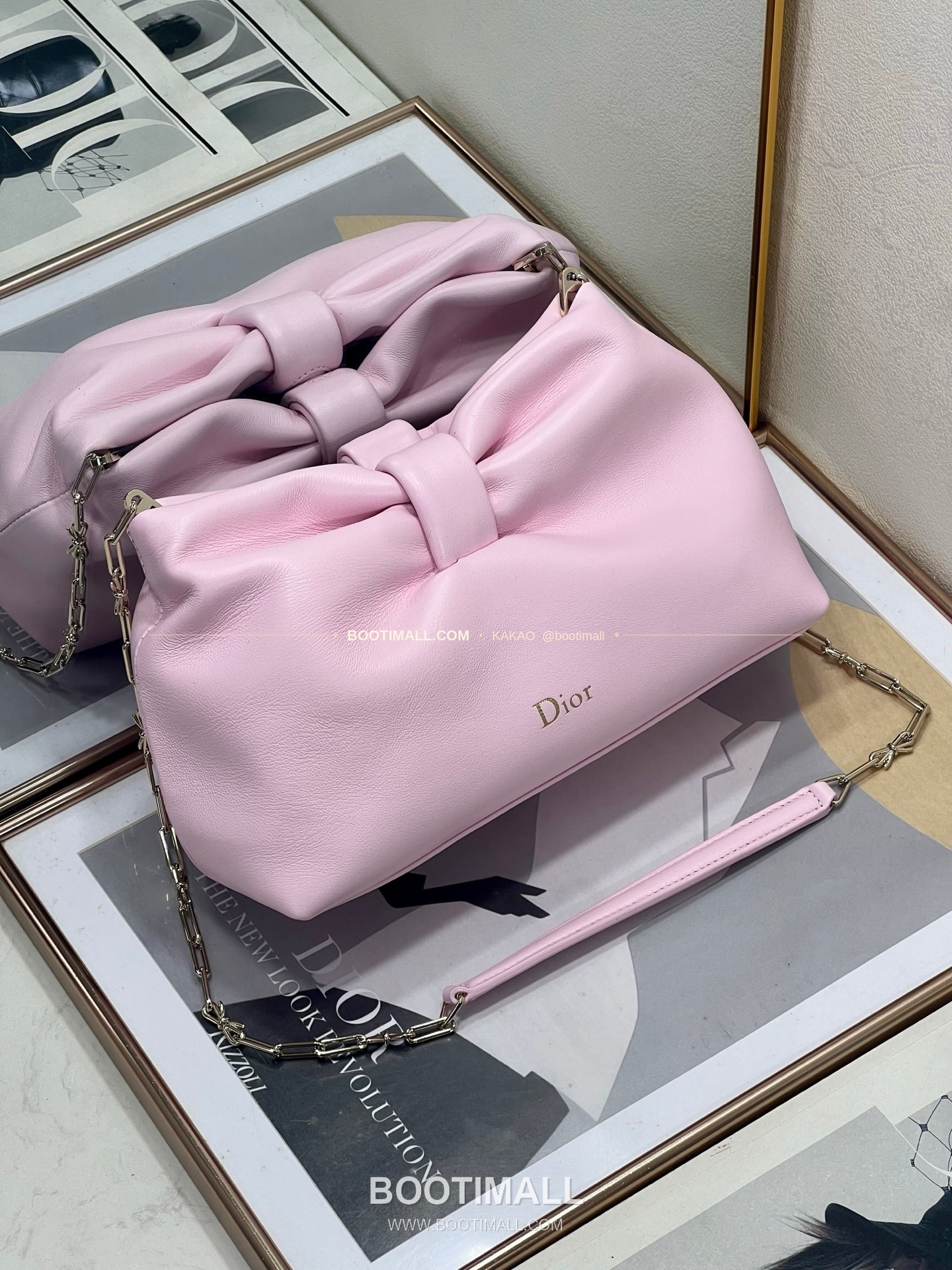 디올 램스킨 레더 리본 체인 숄더백 핑크 Dior Lambskin Leather Bow Chain Shoulder Bag 2831 27cm 6