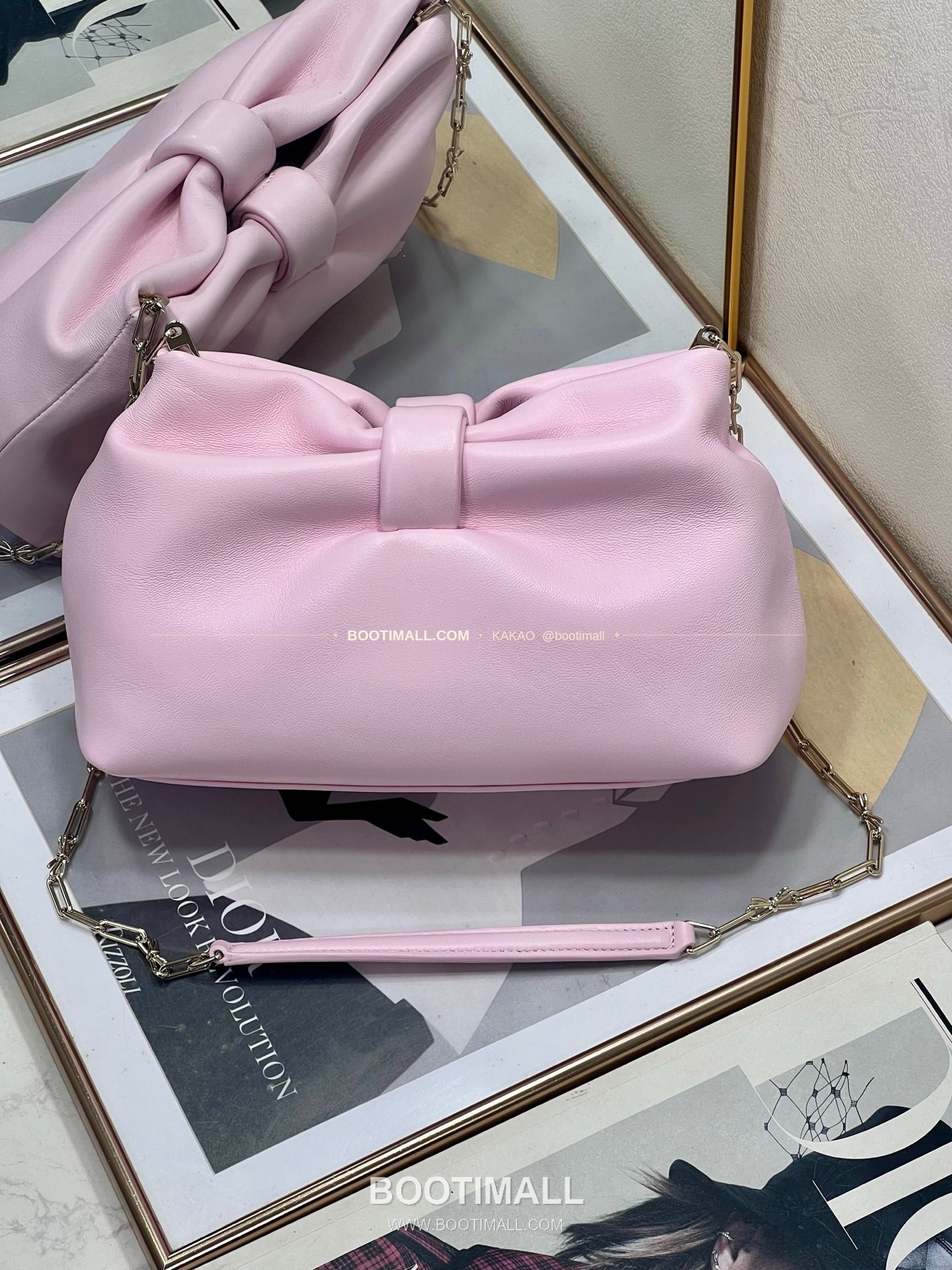 디올 램스킨 레더 리본 체인 숄더백 핑크 Dior Lambskin Leather Bow Chain Shoulder Bag 2831 27cm 8