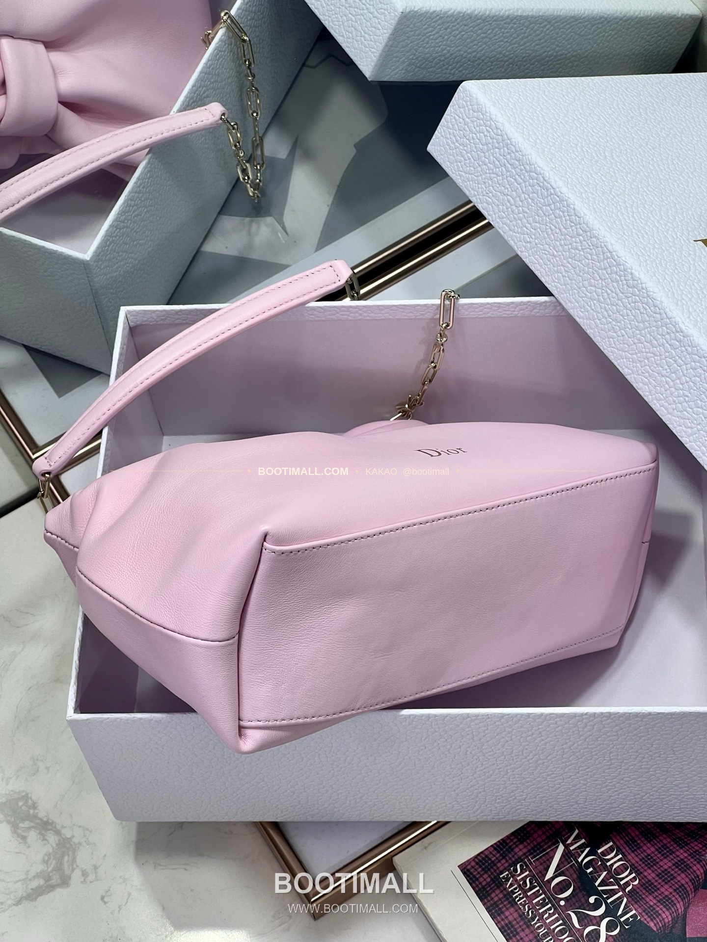 디올 램스킨 레더 리본 체인 숄더백 핑크 Dior Lambskin Leather Bow Chain Shoulder Bag 2831 27cm 10