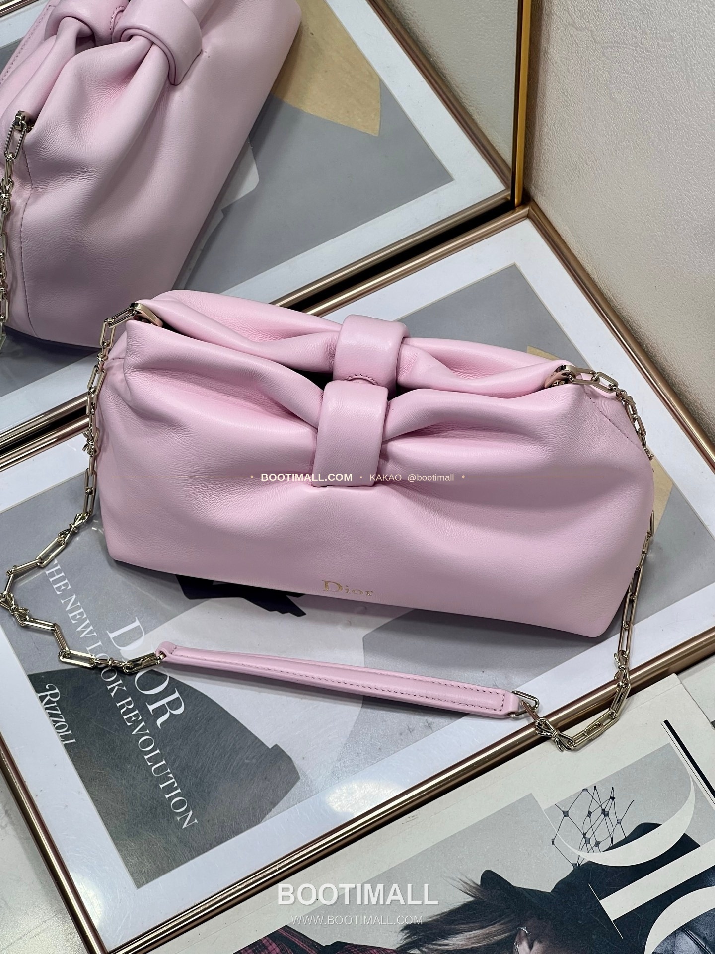 디올 램스킨 레더 리본 체인 숄더백 핑크 Dior Lambskin Leather Bow Chain Shoulder Bag 2831 27cm 12