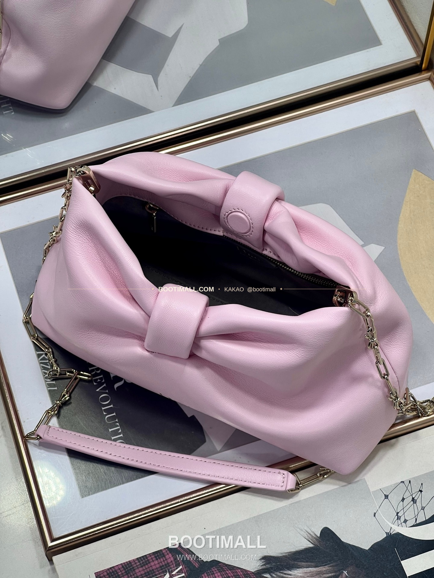 디올 램스킨 레더 리본 체인 숄더백 핑크 Dior Lambskin Leather Bow Chain Shoulder Bag 2831 27cm 13