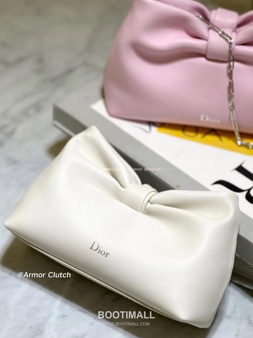 디올 램스킨 레더 리본 체인 숄더백 화이트 Dior Lambskin Leather Bow Chain Shoulder Bag 2831 27cm 2