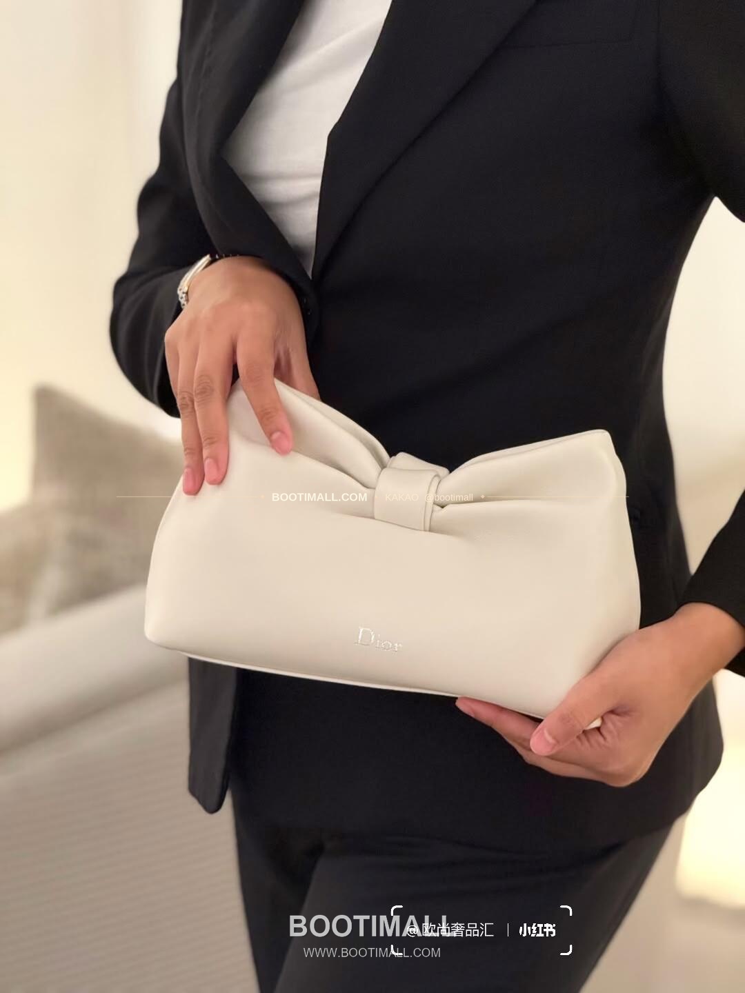 디올 램스킨 레더 리본 체인 숄더백 화이트 Dior Lambskin Leather Bow Chain Shoulder Bag 2831 27cm 3