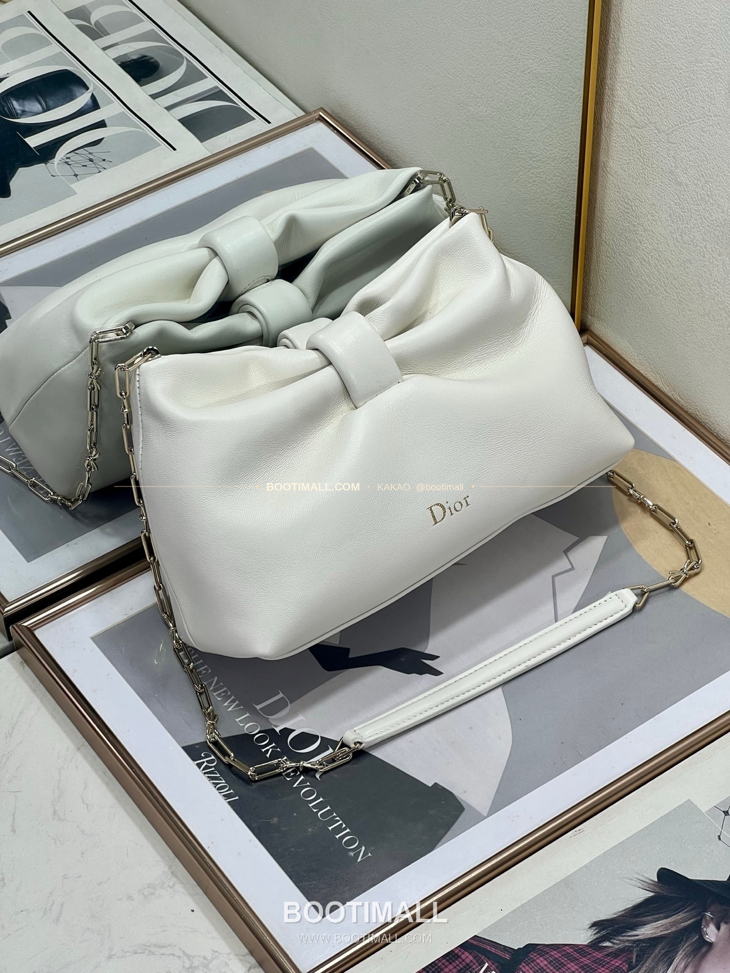디올 램스킨 레더 리본 체인 숄더백 화이트 Dior Lambskin Leather Bow Chain Shoulder Bag 2831 27cm 6