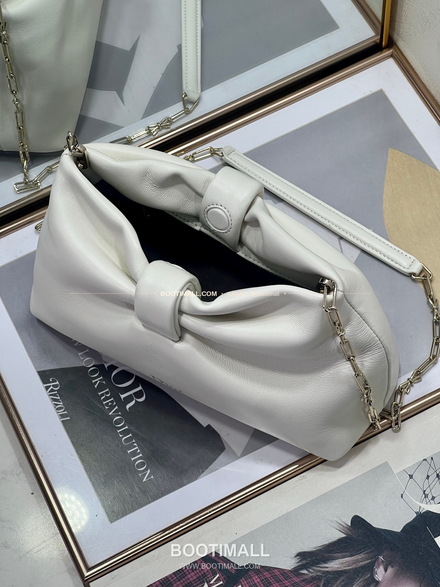 디올 램스킨 레더 리본 체인 숄더백 화이트 Dior Lambskin Leather Bow Chain Shoulder Bag 2831 27cm 13