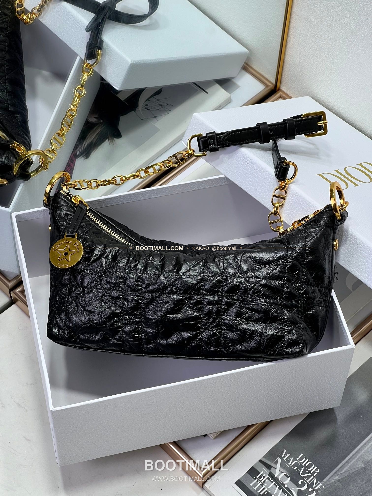 디올 디올스타 레더 체인 호보 숄더백 Dior Diorstar Leather Chain Hobo Shoulder Bag 3106 28.5cm 5
