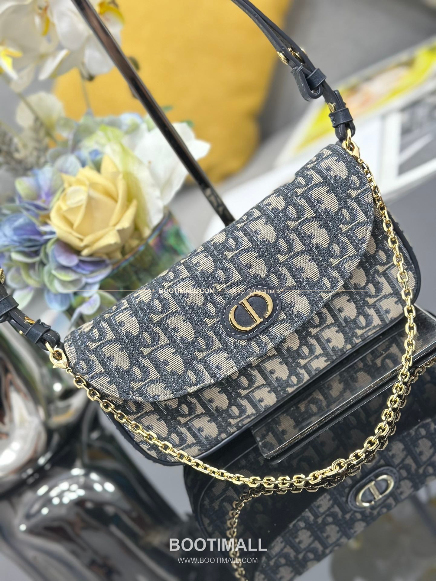 디올 디바인 오블리크 캔버스 CD 로고 체인 숄더백 Dior D-Vine Oblique Canvas CD Logo Chain Shoulder Bag S5620 22cm 7