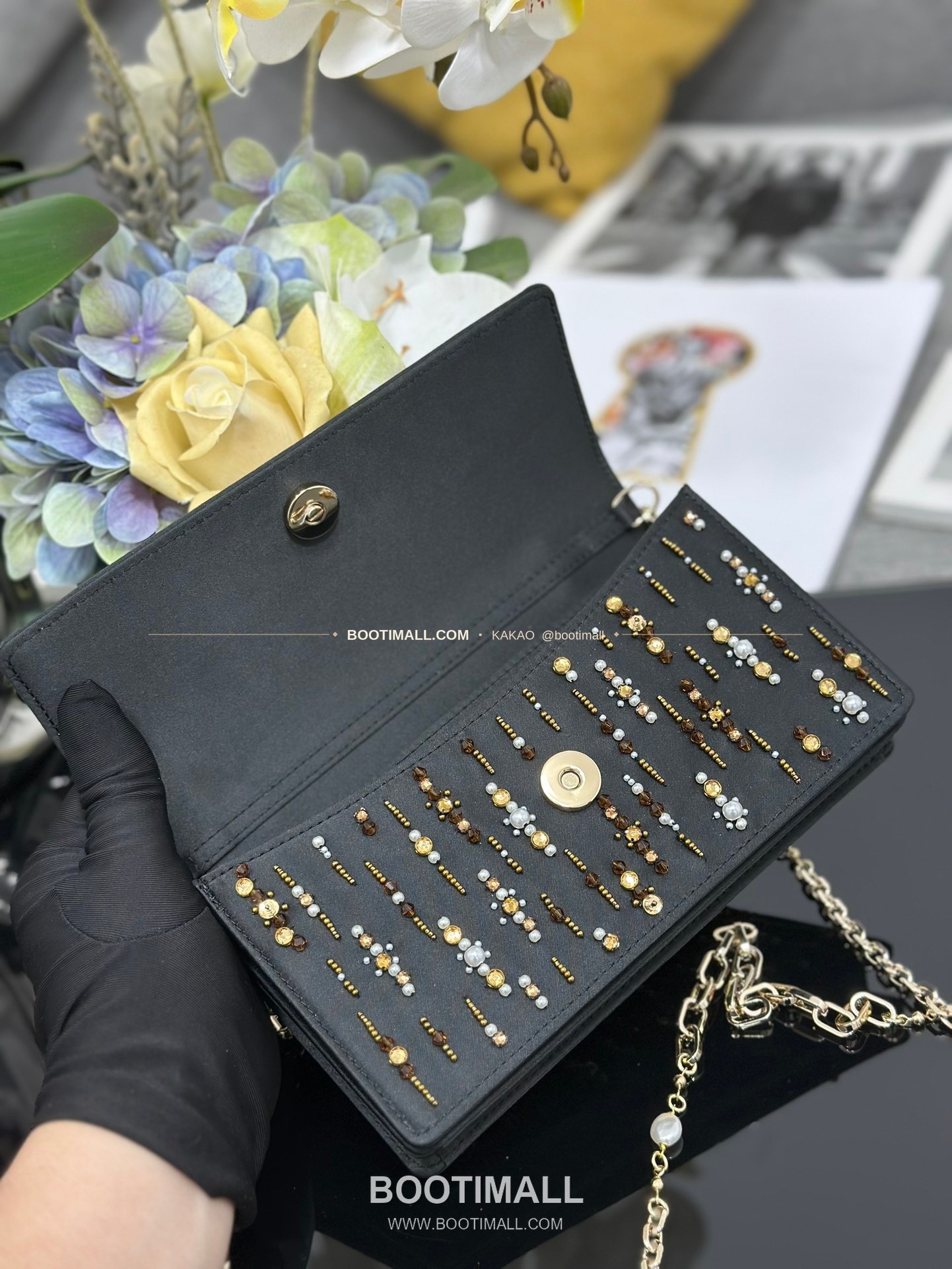 디올 미스 디올 새틴 까나쥬 핑크 크리스탈 자수 D.I.O.R 참 체인 숄더백 Dior Miss Dior Satin Cannage Pink Crystal Embroidered D.I.O.R Charm Chain Shoulder Bag M0997 21cm 7