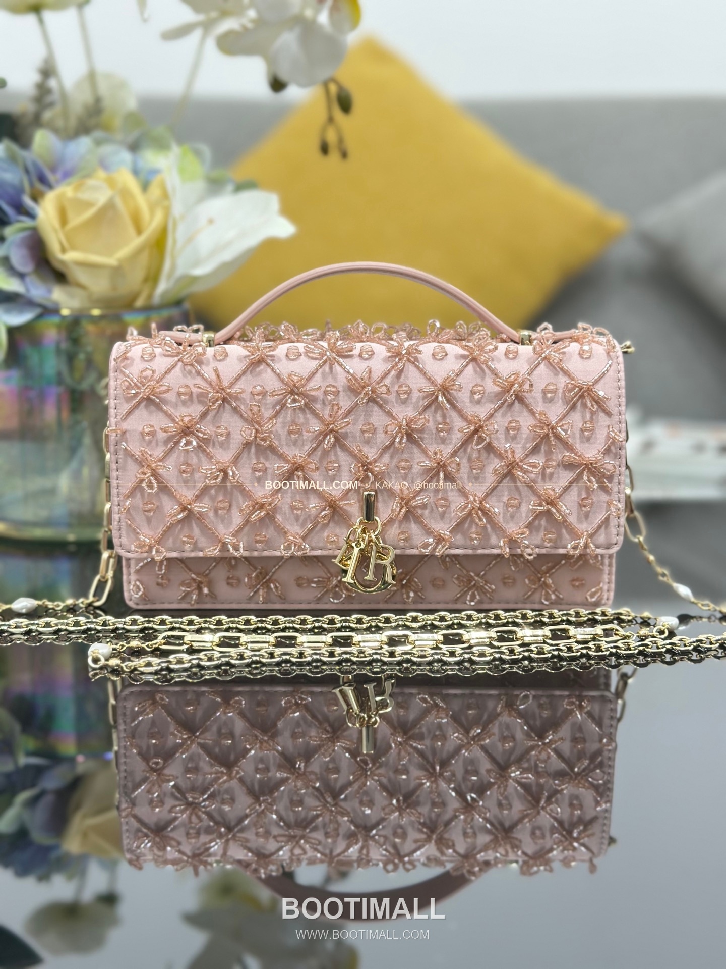디올 미스디올 새틴 자수비즈 보우 핑크 미니 체인백 Dior Miss Dior Satin Embroidery Beads Bow Pink Mini Chain Bag M0997 21cm 1