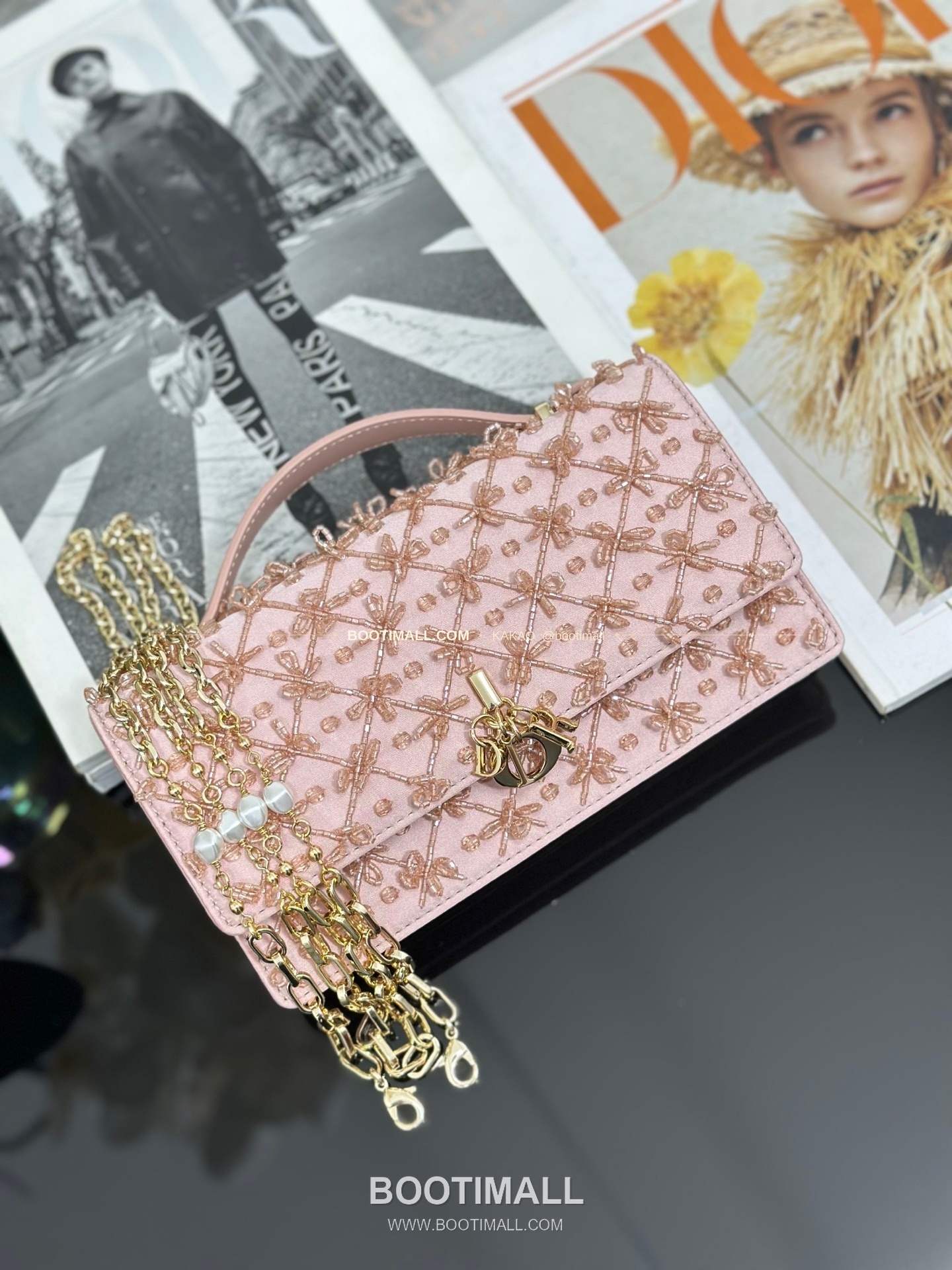 디올 미스디올 새틴 자수비즈 보우 핑크 미니 체인백 Dior Miss Dior Satin Embroidery Beads Bow Pink Mini Chain Bag M0997 21cm 6