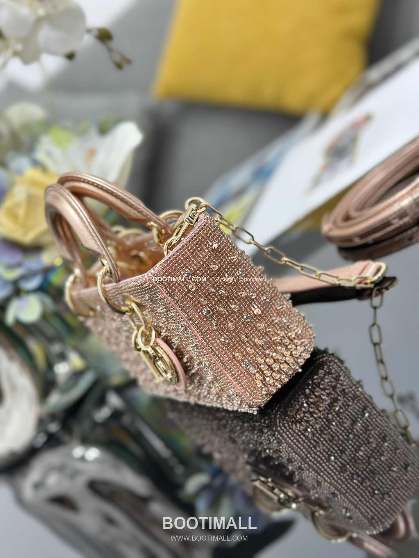 디올 레이디디조이 새틴 비즈자수 보우 핑크 미니백 Dior Lady D-Joy Satin Beaded Embroidery Bow Pink Mini Bag S0910 16cm 3