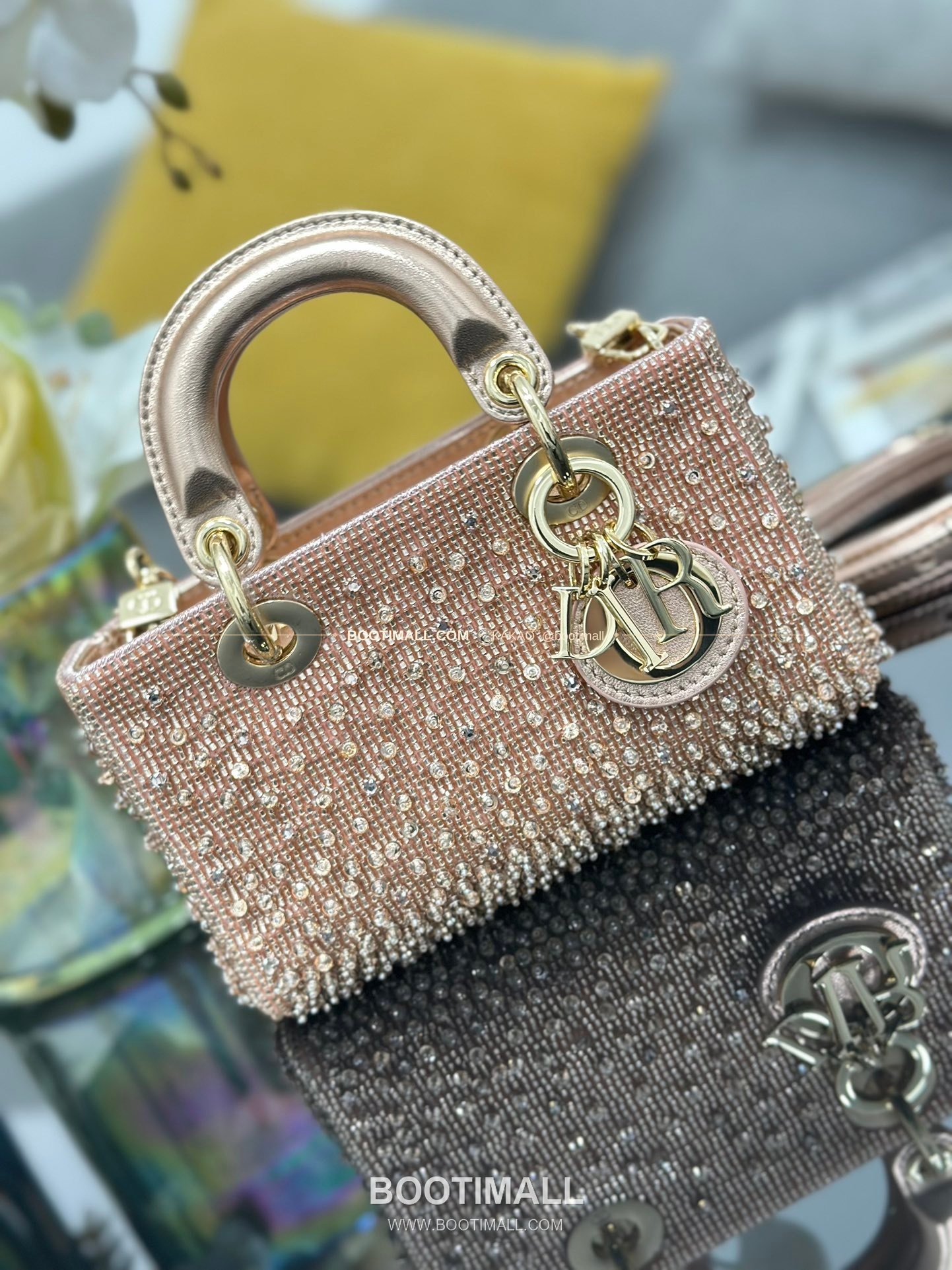 디올 레이디디조이 새틴 비즈자수 보우 핑크 미니백 Dior Lady D-Joy Satin Beaded Embroidery Bow Pink Mini Bag S0910 16cm 5