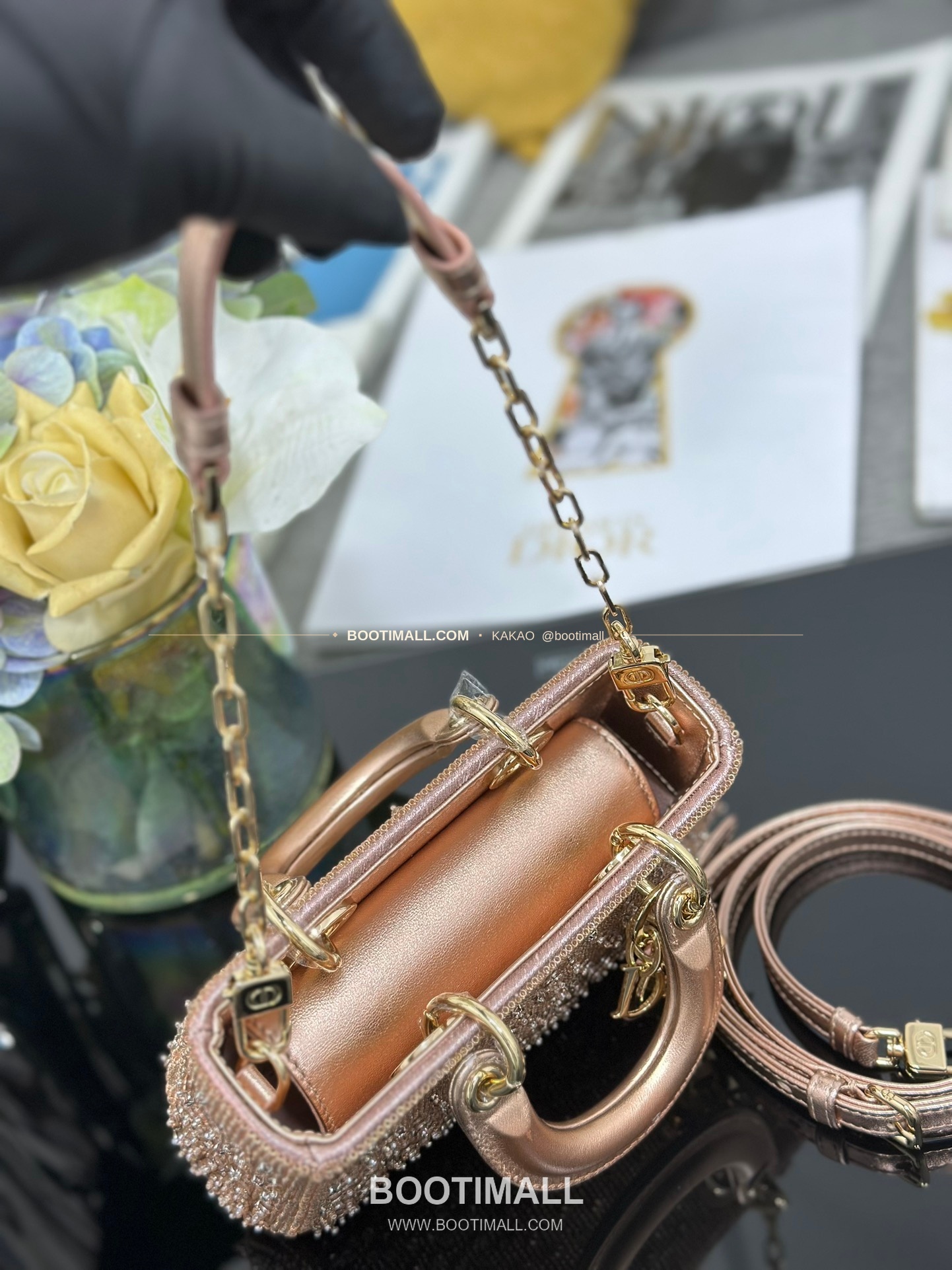 디올 레이디디조이 새틴 비즈자수 보우 핑크 미니백 Dior Lady D-Joy Satin Beaded Embroidery Bow Pink Mini Bag S0910 16cm 7