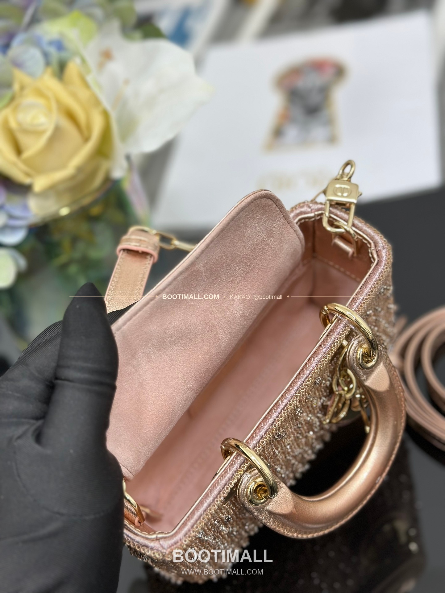 디올 레이디디조이 새틴 비즈자수 보우 핑크 미니백 Dior Lady D-Joy Satin Beaded Embroidery Bow Pink Mini Bag S0910 16cm 8