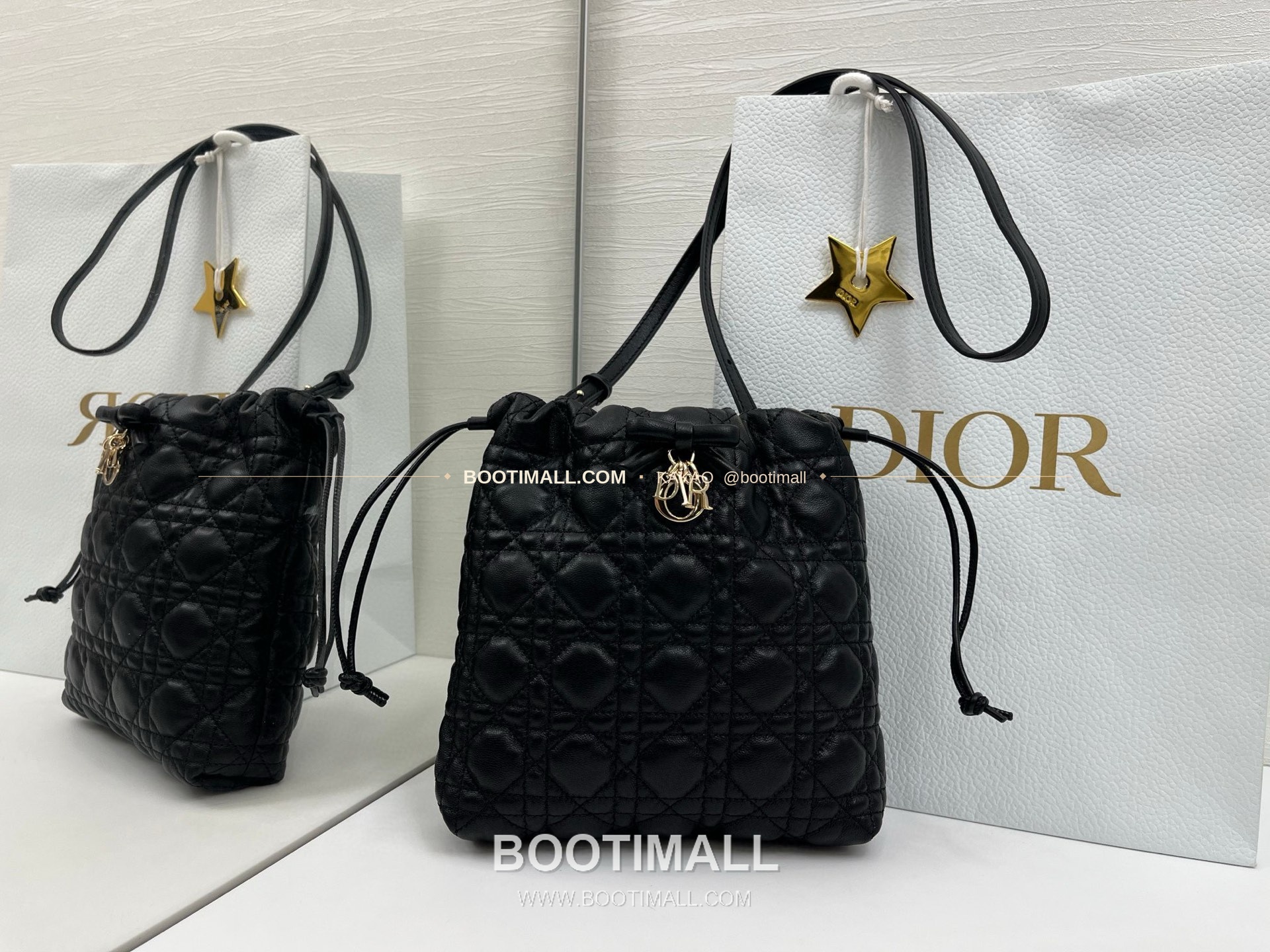 디올 아디오러블 램스킨 카나쥬 보우 블랙 버킷백 Dior Adiorable Lambskin Cannage Bow Black Bucket Bag 22cm 1