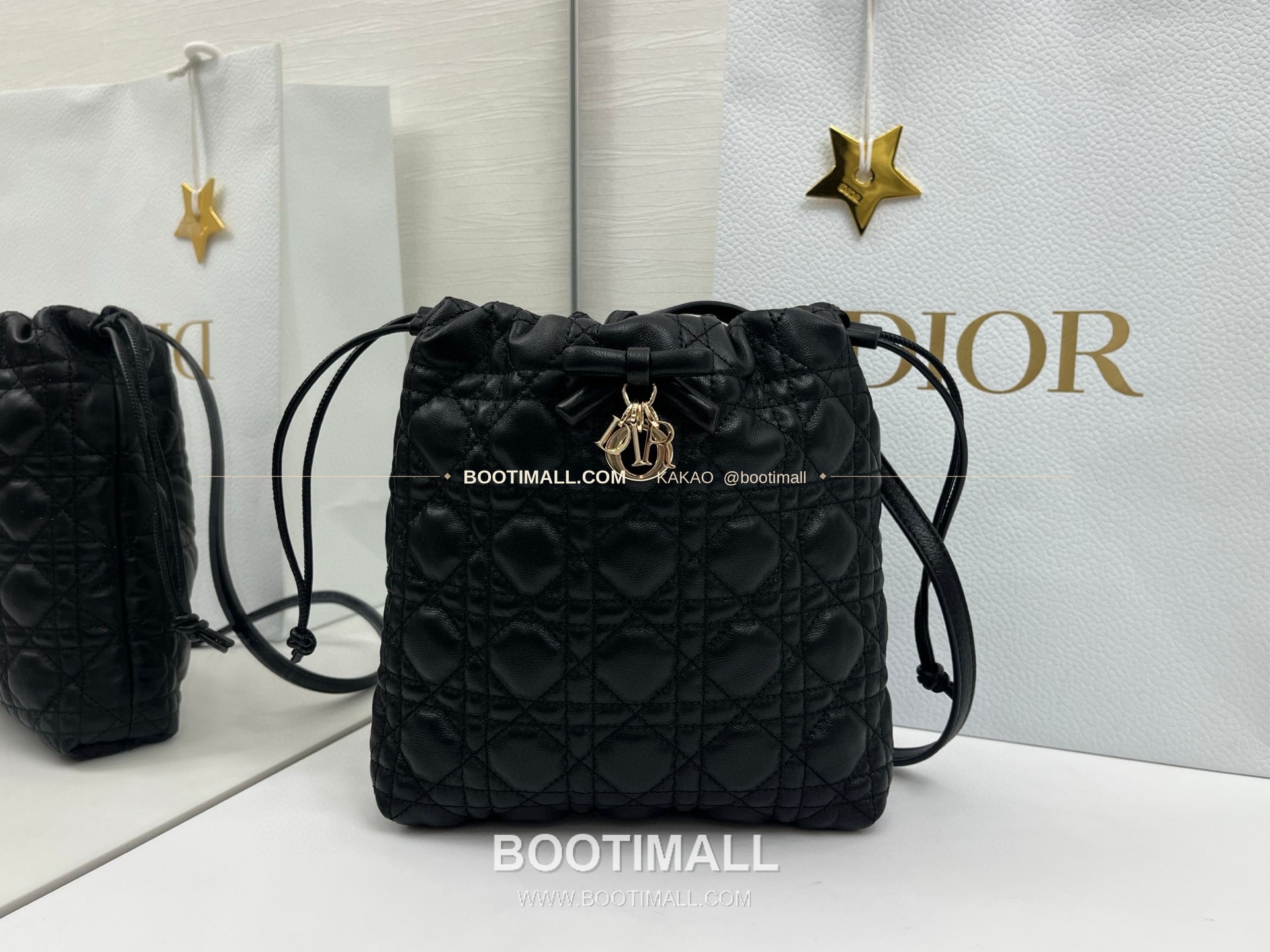 디올 아디오러블 램스킨 카나쥬 보우 블랙 버킷백 Dior Adiorable Lambskin Cannage Bow Black Bucket Bag 22cm 2