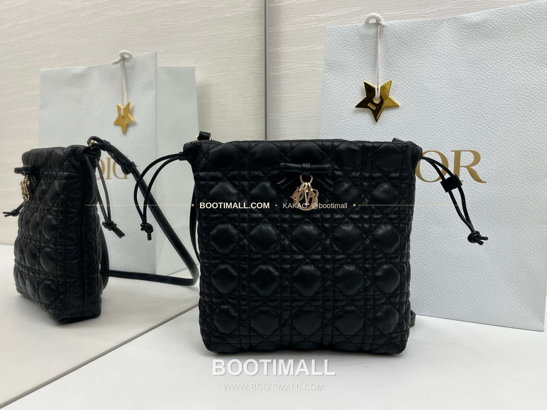 디올 아디오러블 램스킨 카나쥬 보우 블랙 버킷백 Dior Adiorable Lambskin Cannage Bow Black Bucket Bag 22cm 6