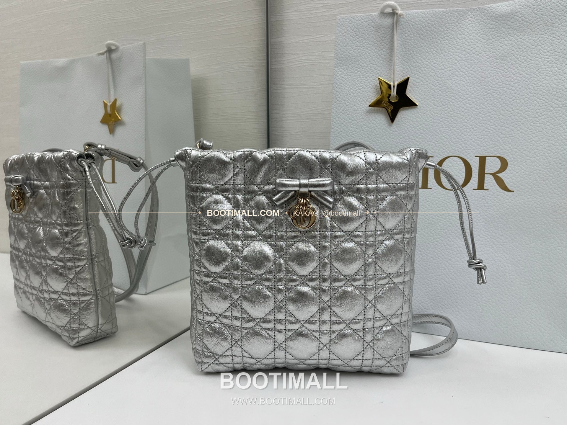 디올 아디오러블 램스킨 카나쥬 보우 블랙 버킷백 Dior Adiorable Lambskin Cannage Bow Black Bucket Bag 22cm 5