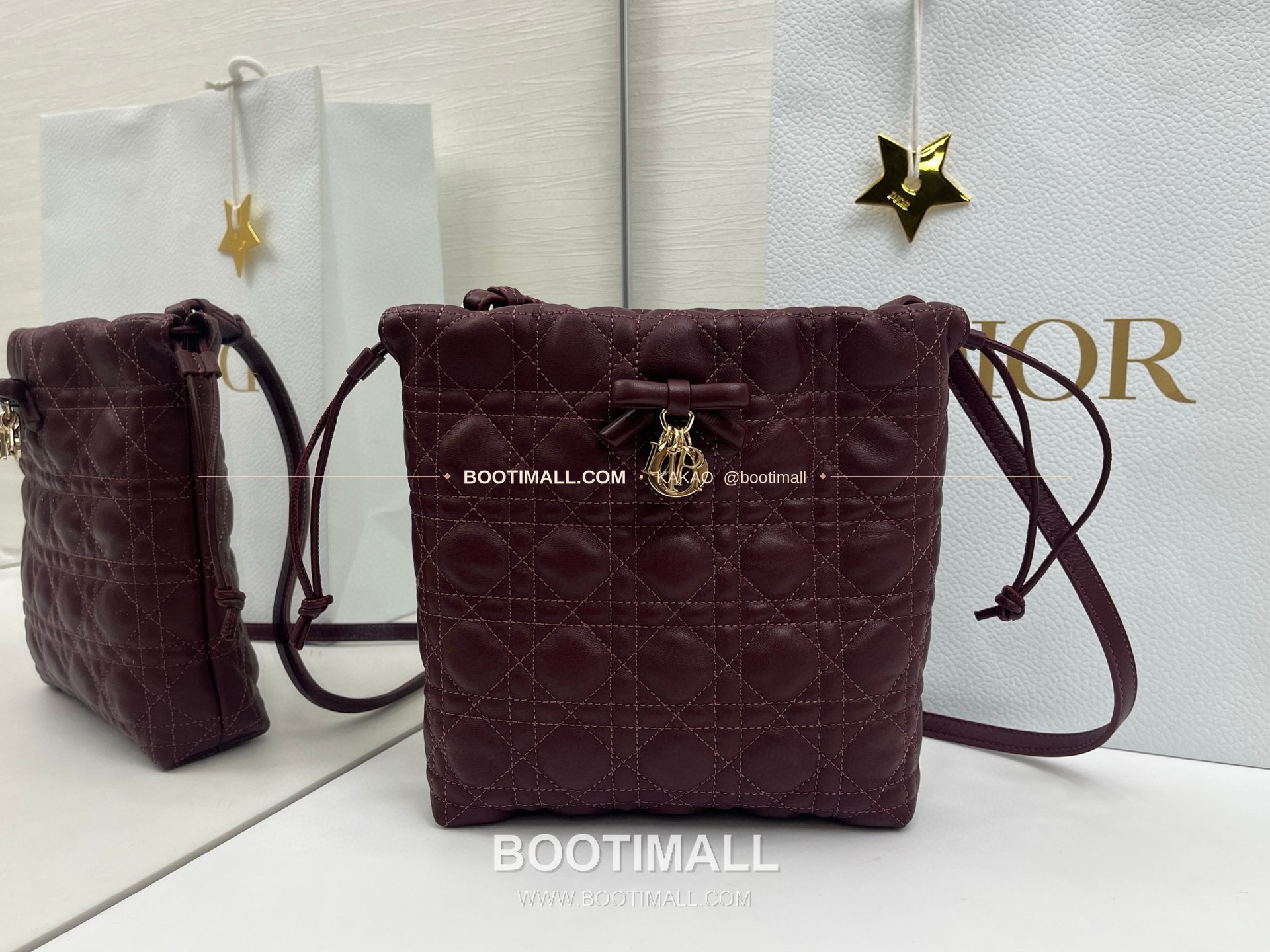 디올 아디오러블 램스킨 카나쥬 보우 블랙 버킷백 Dior Adiorable Lambskin Cannage Bow Black Bucket Bag 22cm 6