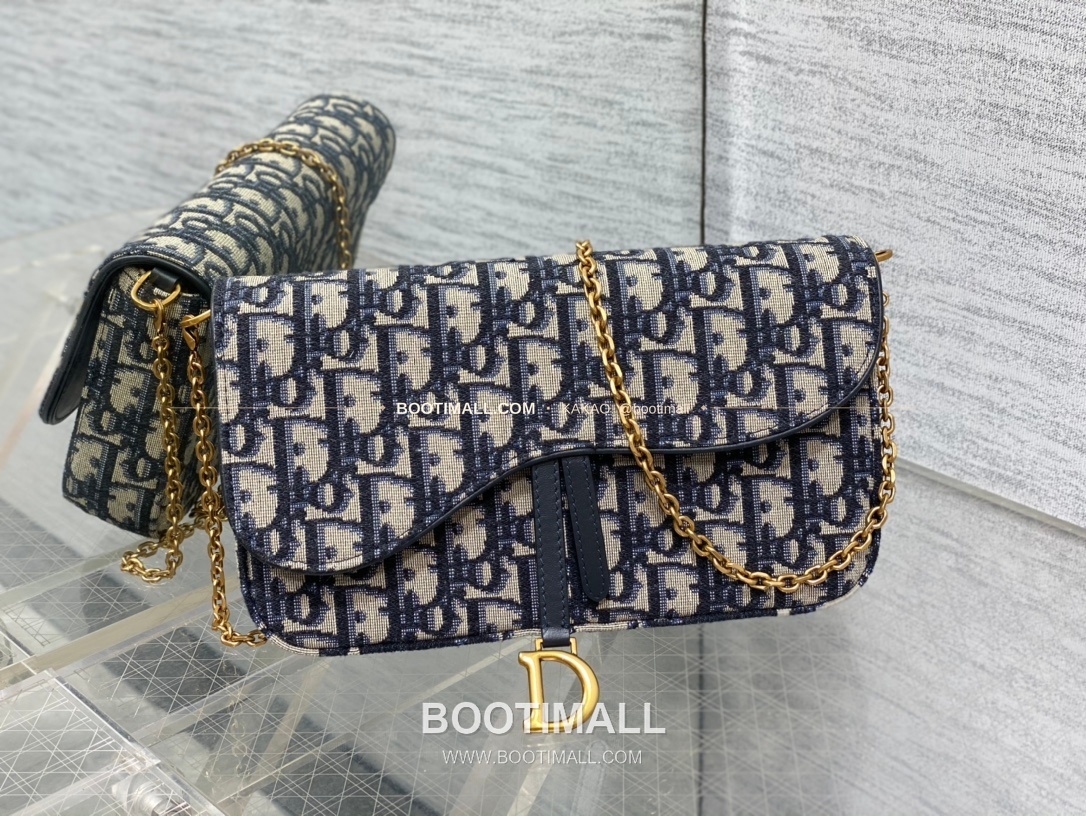 디올 새들 오블리크 캔버스 체인 WOC 블루 미니 체인백 Dior Saddle Oblique Canvas Chain WOC Blue Mini Chain Bag 2045 21.5cm 1